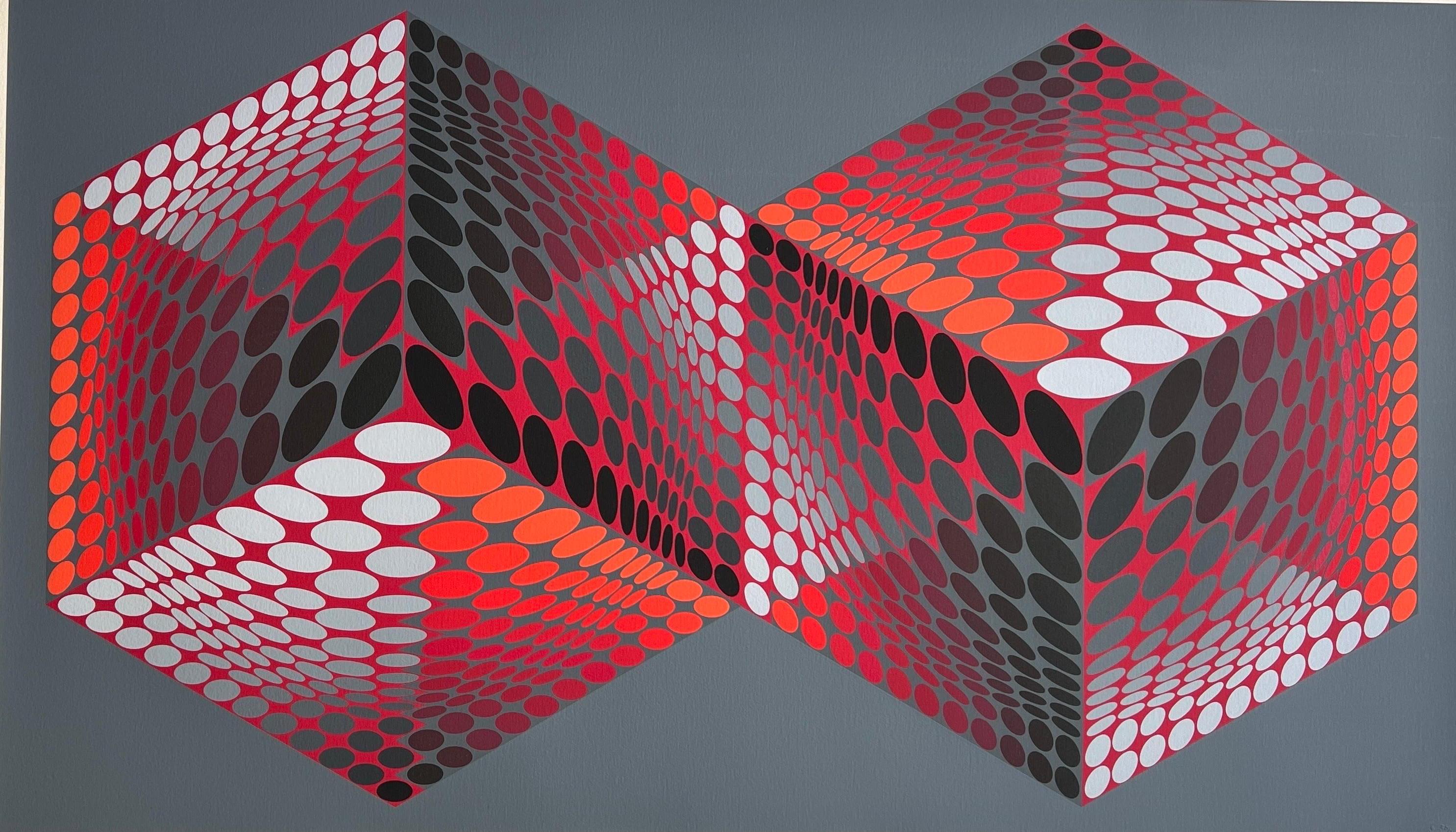 Victor Vasarely Abstract Print – Bi-Tupa
