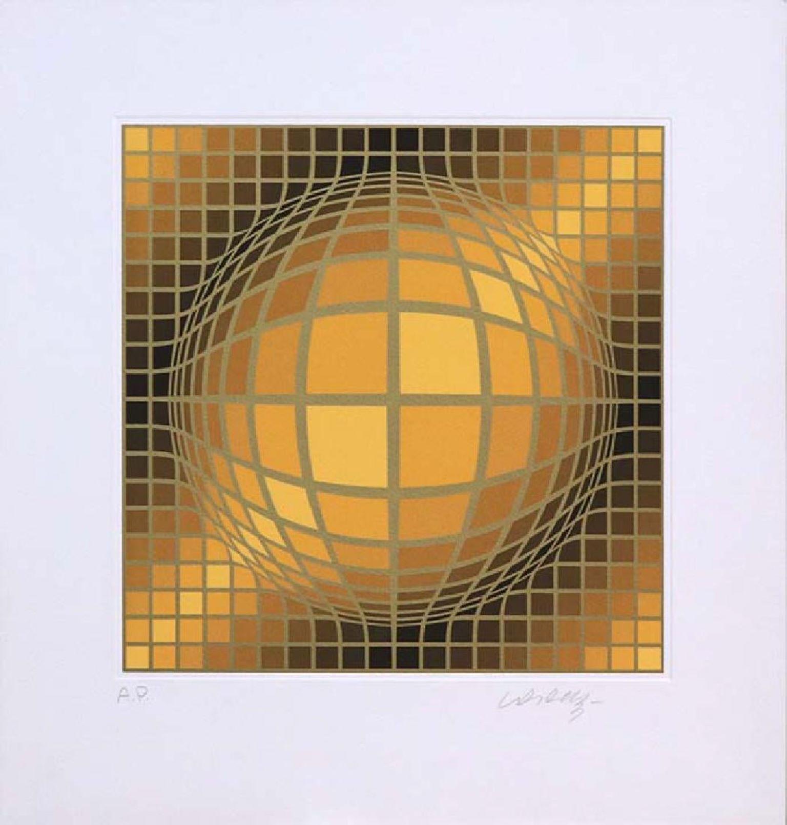 "Biga II" from 1991 is a Limited Edition Serigraph, AP that is pencil-signed by the artist. The print features a Circle Fine Art Stamp (please see photo) and Accession Number: VVB 329. It is in Very Good Condition. 

Victor Vasarely (1906-1997) was