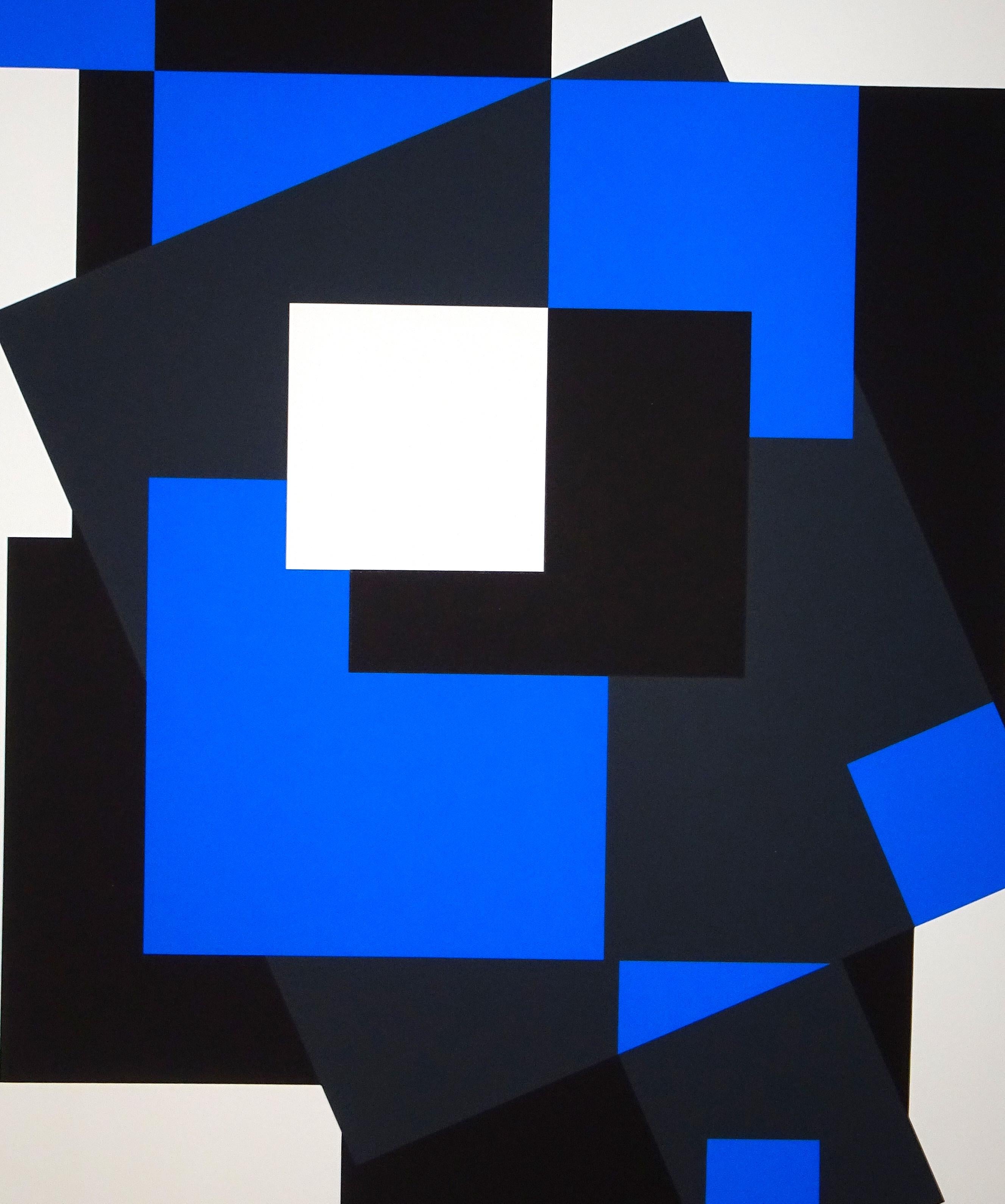 Black And Blue Composition - 1980s - Victor Vasarely - Serigraph - Contemporary 1