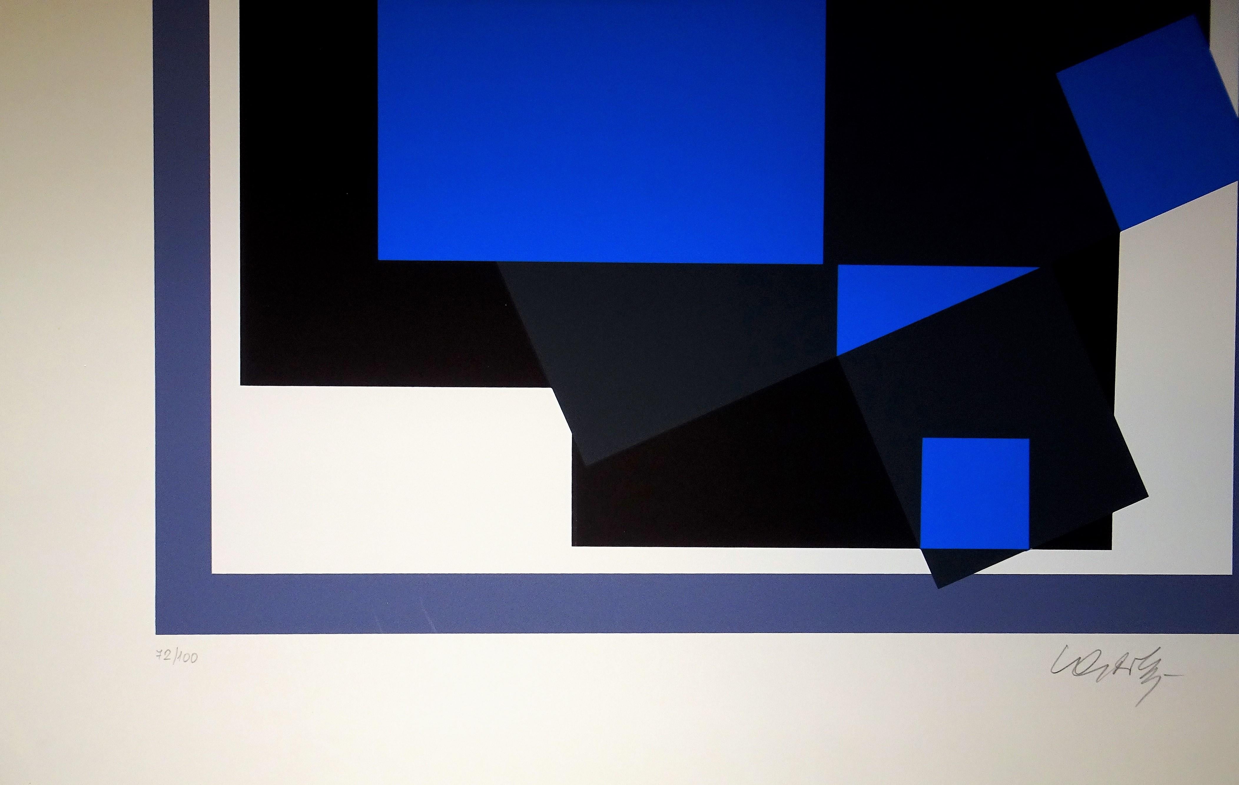 Black And Blue Composition - 1980s - Victor Vasarely - Serigraph - Contemporary 3