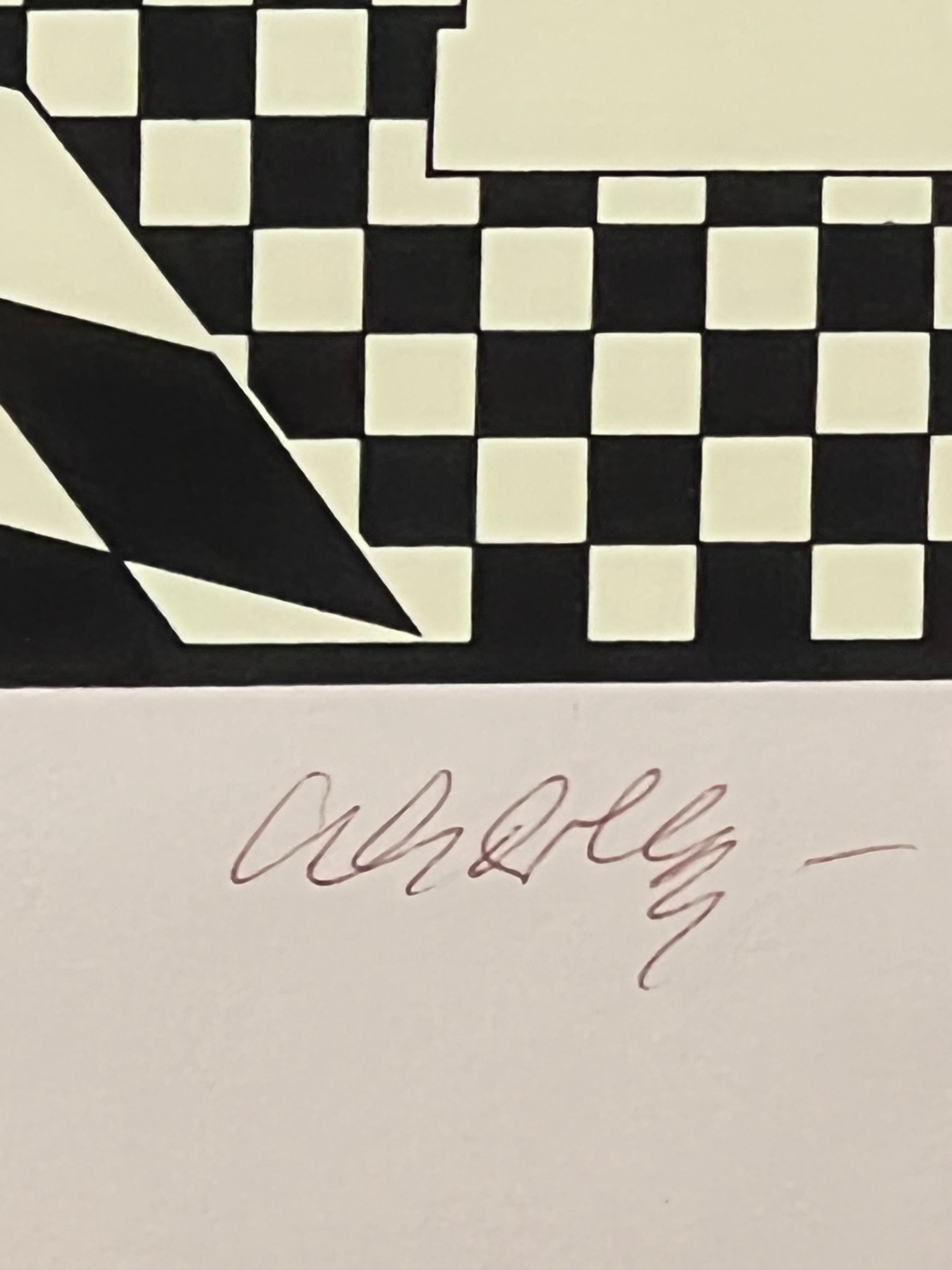 Schwarz-Weiß-Lithographie „L'echiquier“ (Das Schachbrett) von Victor Vasarely  im Angebot 2