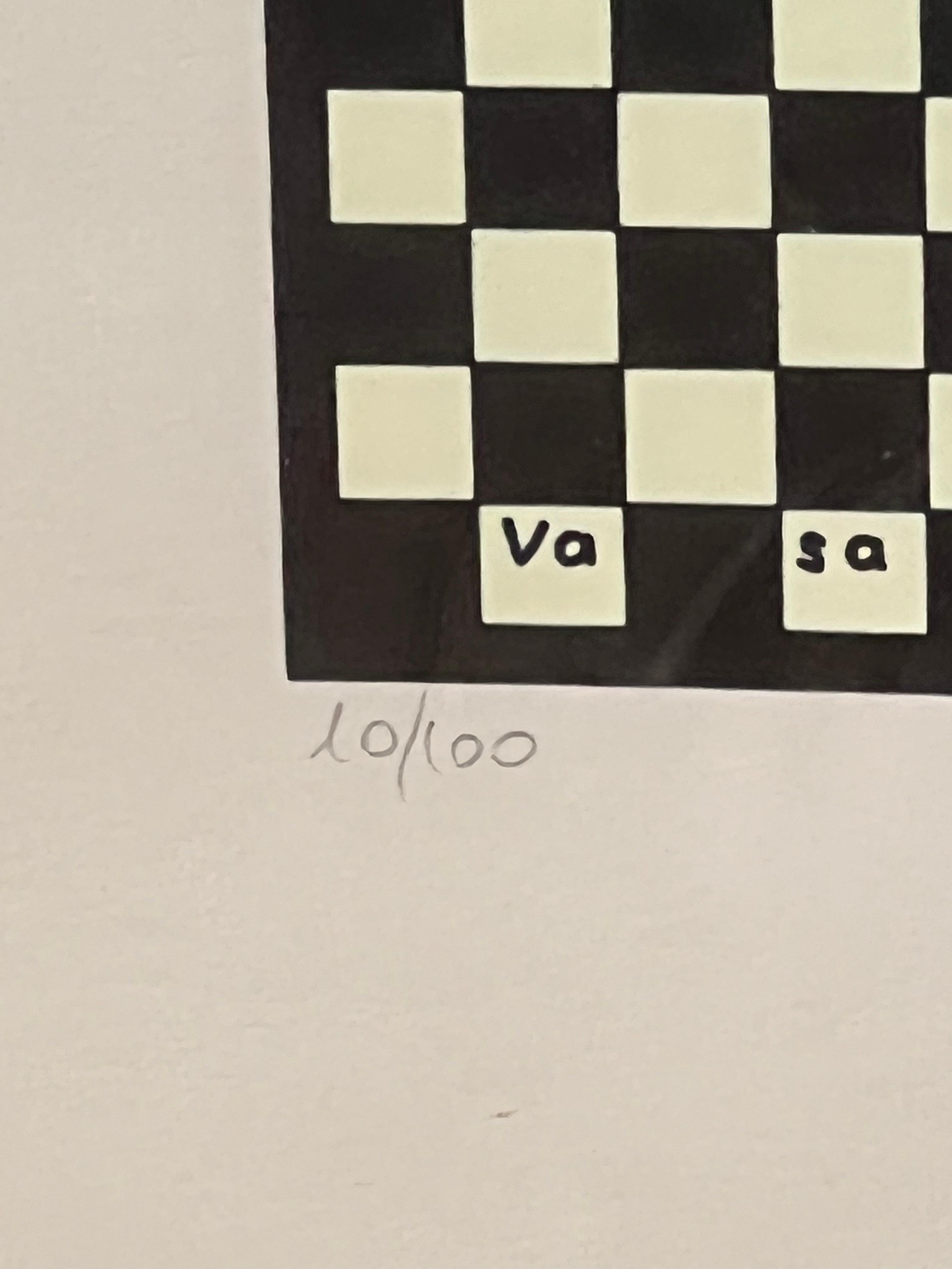 Schwarz-Weiß-Lithographie „L'echiquier“ (Das Schachbrett) von Victor Vasarely  im Angebot 3