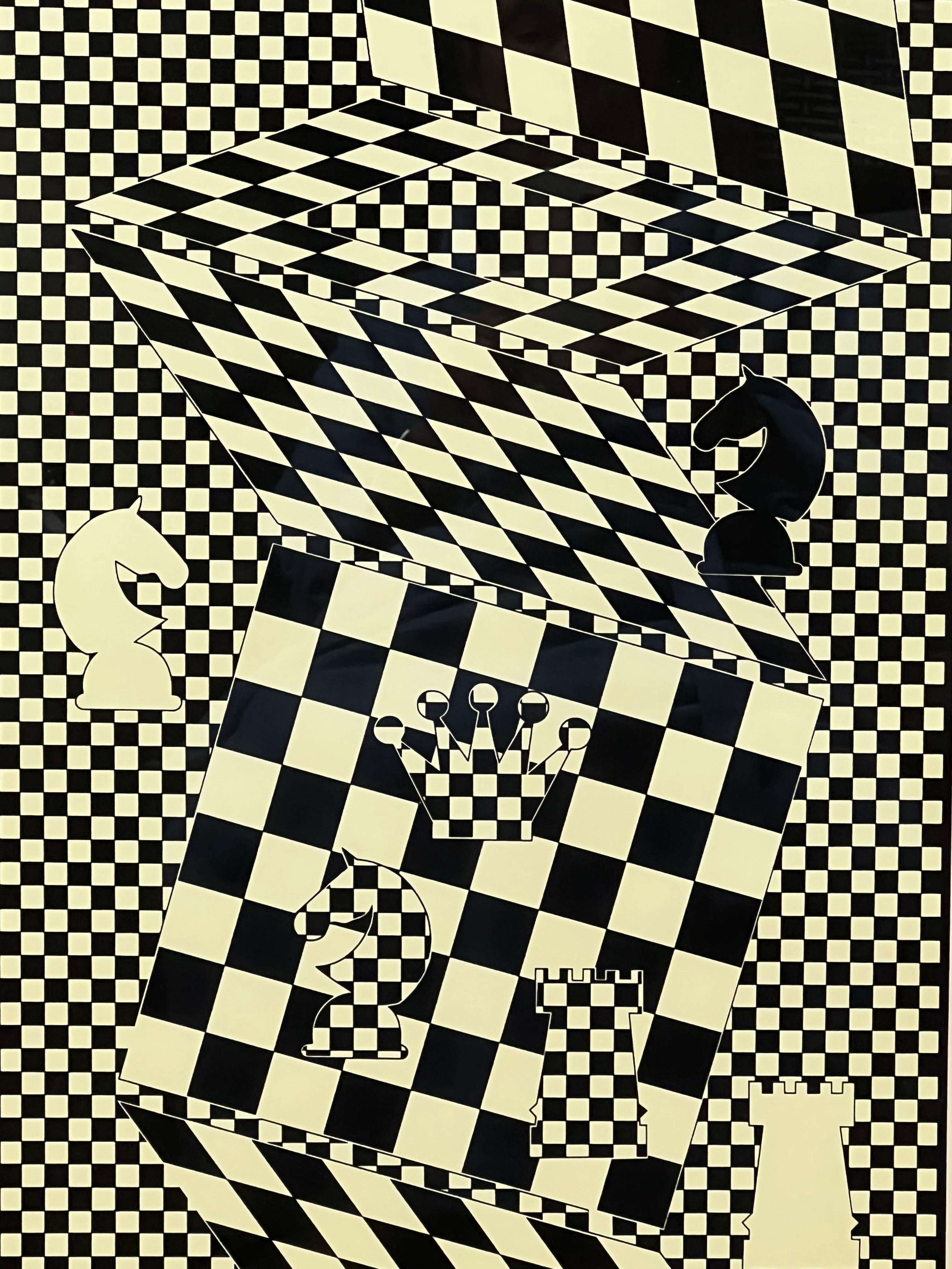 Schwarz-Weiß-Lithographie „L'echiquier“ (Das Schachbrett) von Victor Vasarely  im Angebot 4