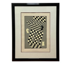 Black and White Lithograph "L'echiquier" (the Chessboard) by Victor Vasarely 