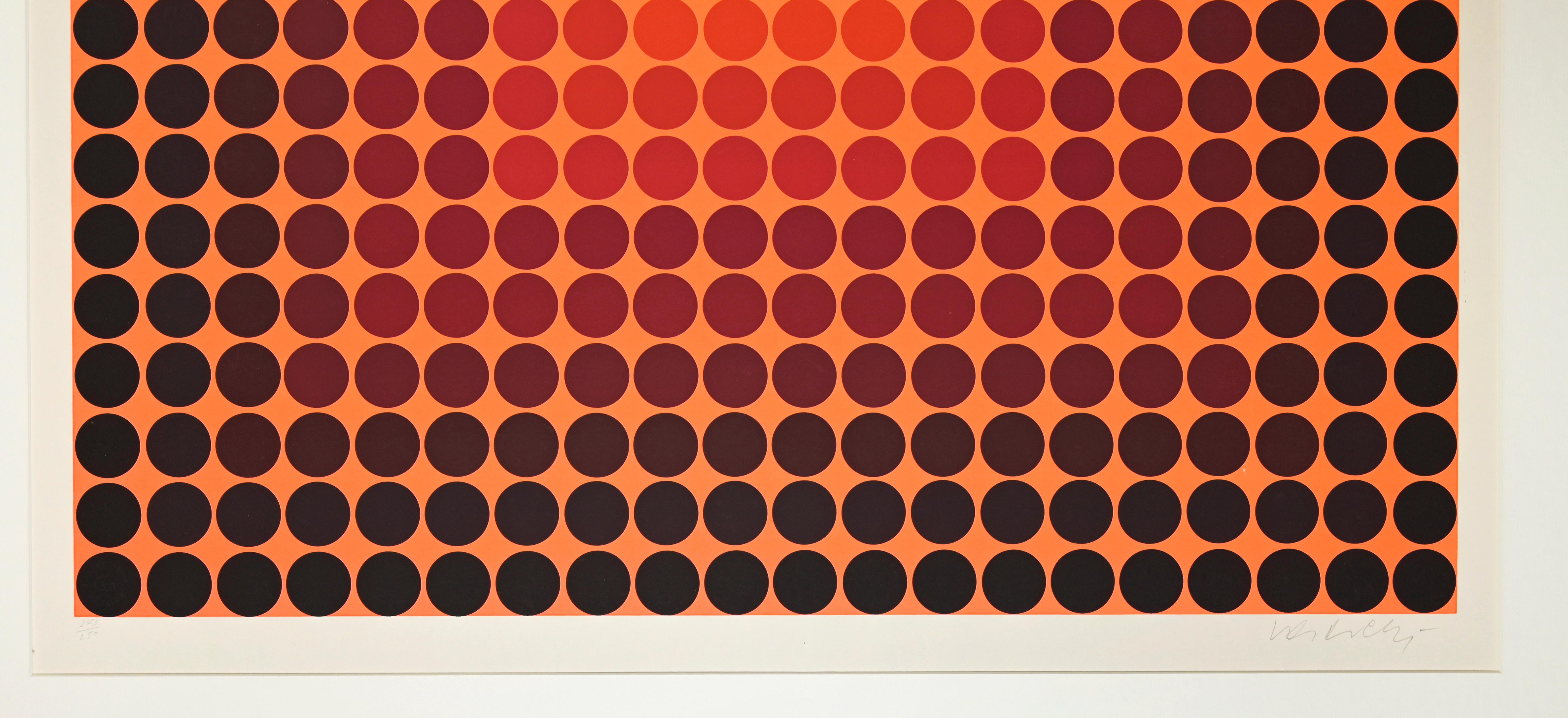 Schwarze Punkten auf Orange – Siebdruck von V. Vasarely – 1965 – Print von Victor Vasarely