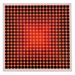 Black Dots on Orange - Screen Print by V. Vasarely - 1965