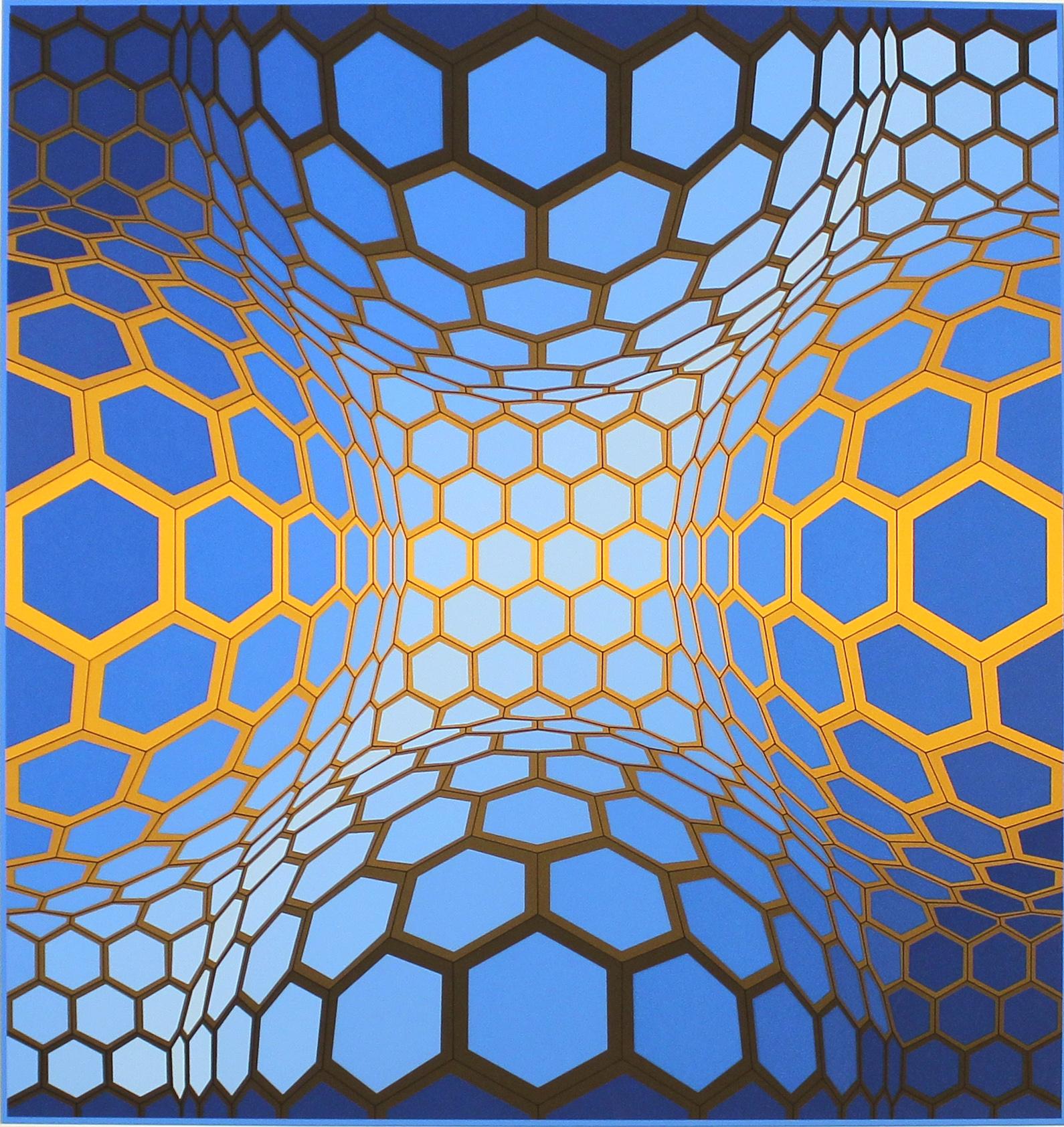 Victor Vasarely Abstract Print - Blue 