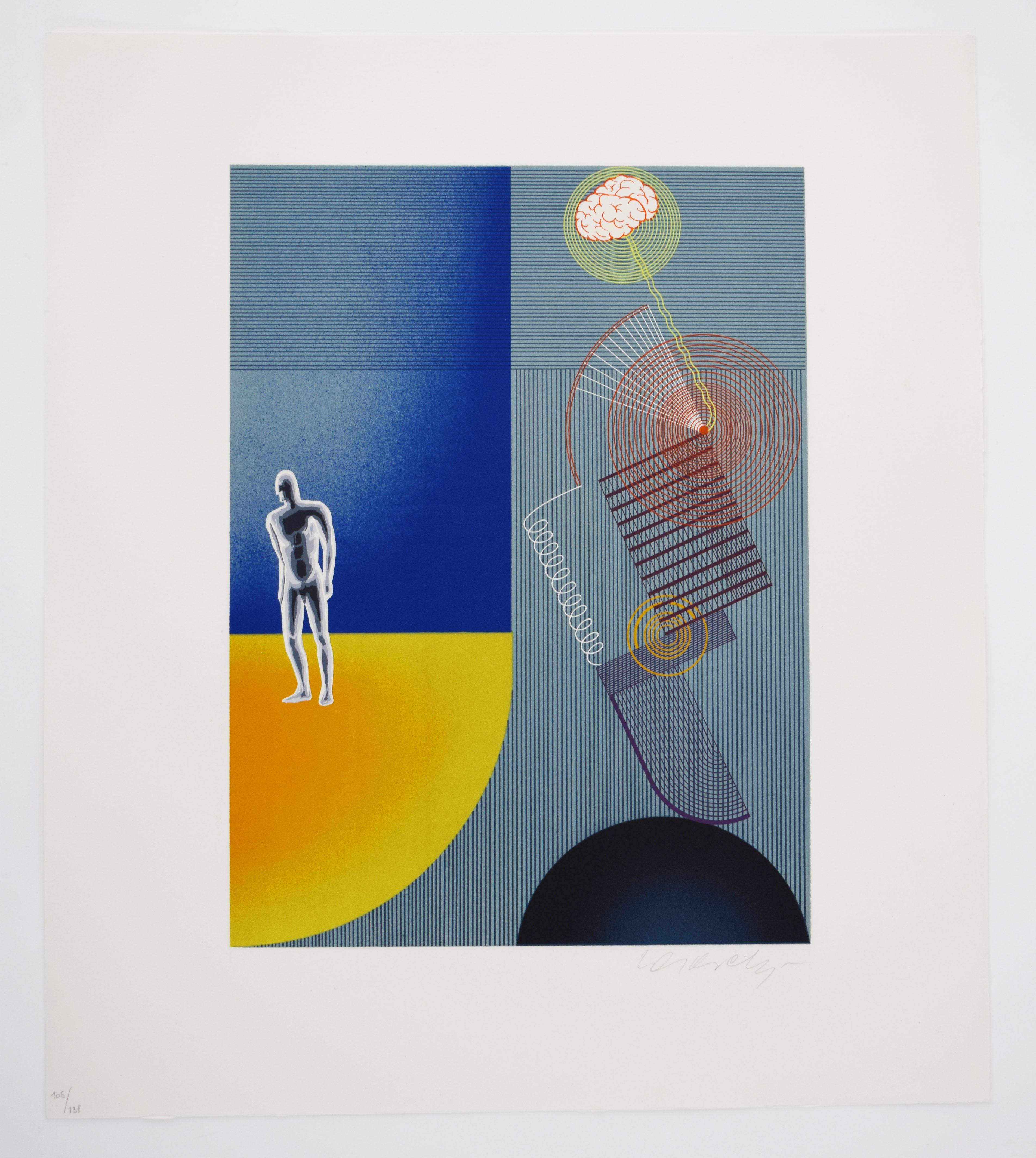 Blue Study, from: The Discourse on Method - Op Art Illusion Hungarian Descartes - Print by Victor Vasarely