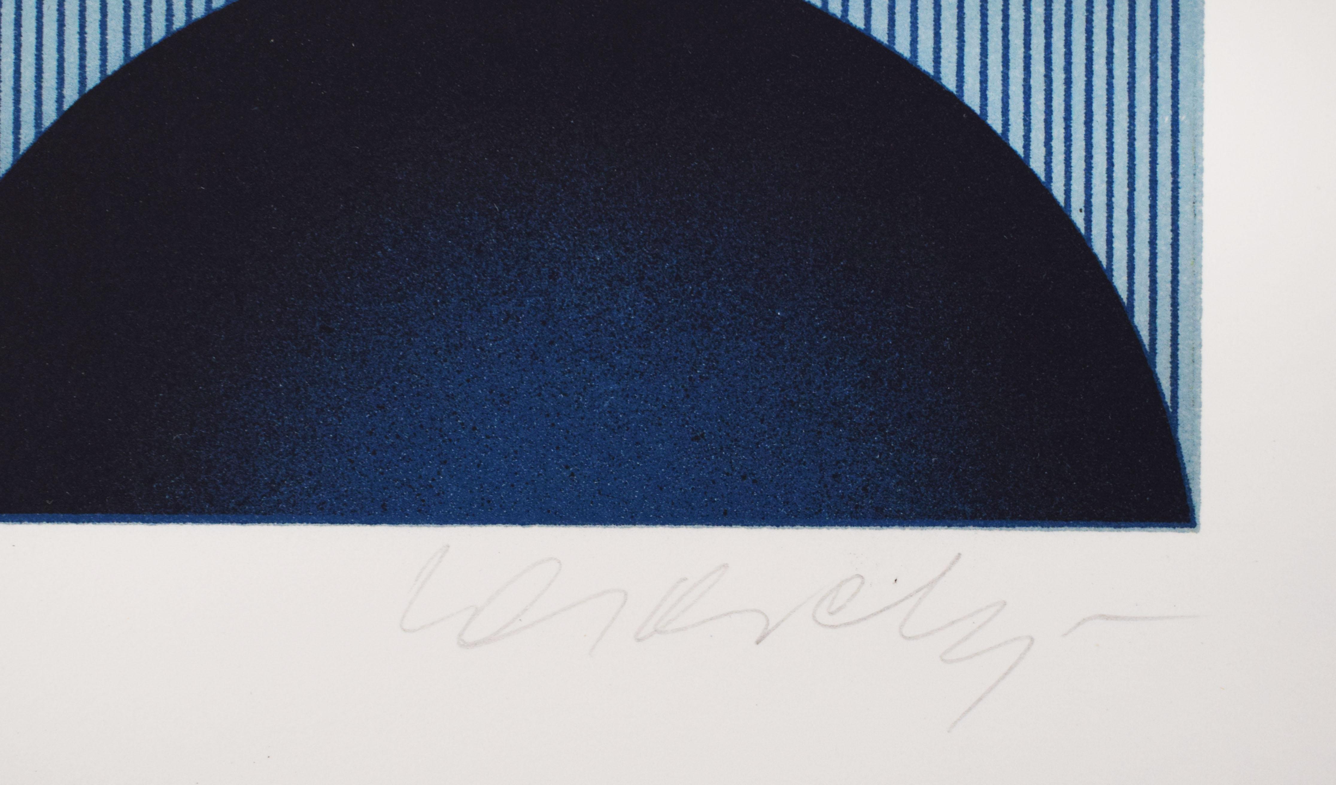 Blue Study, from: The Discourse on Method - Op Art Illusion Hungarian Descartes - Gray Abstract Print by Victor Vasarely