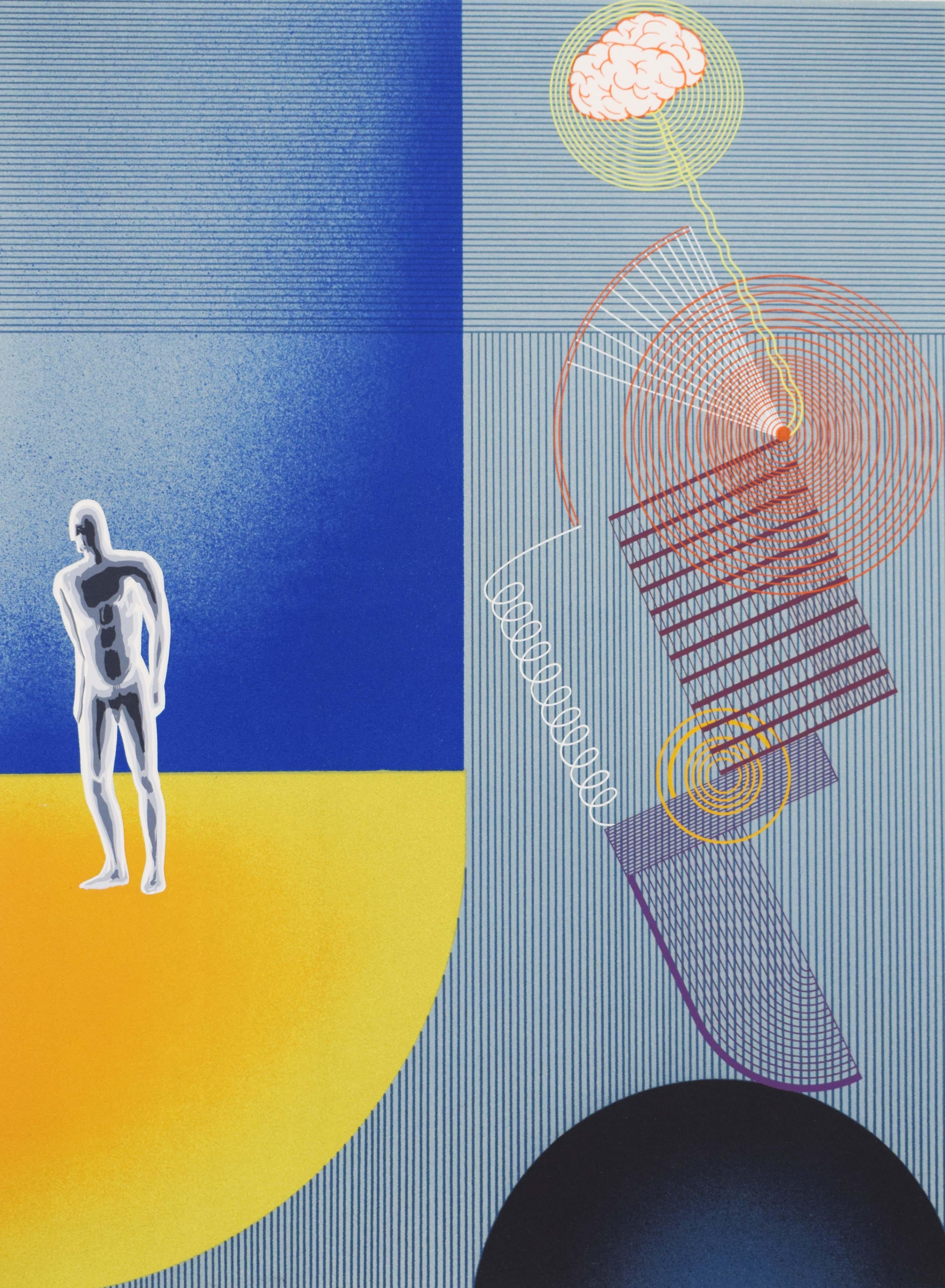 Victor Vasarely Abstract Print - Blue Study, from: The Discourse on Method - Op Art Illusion Hungarian Descartes