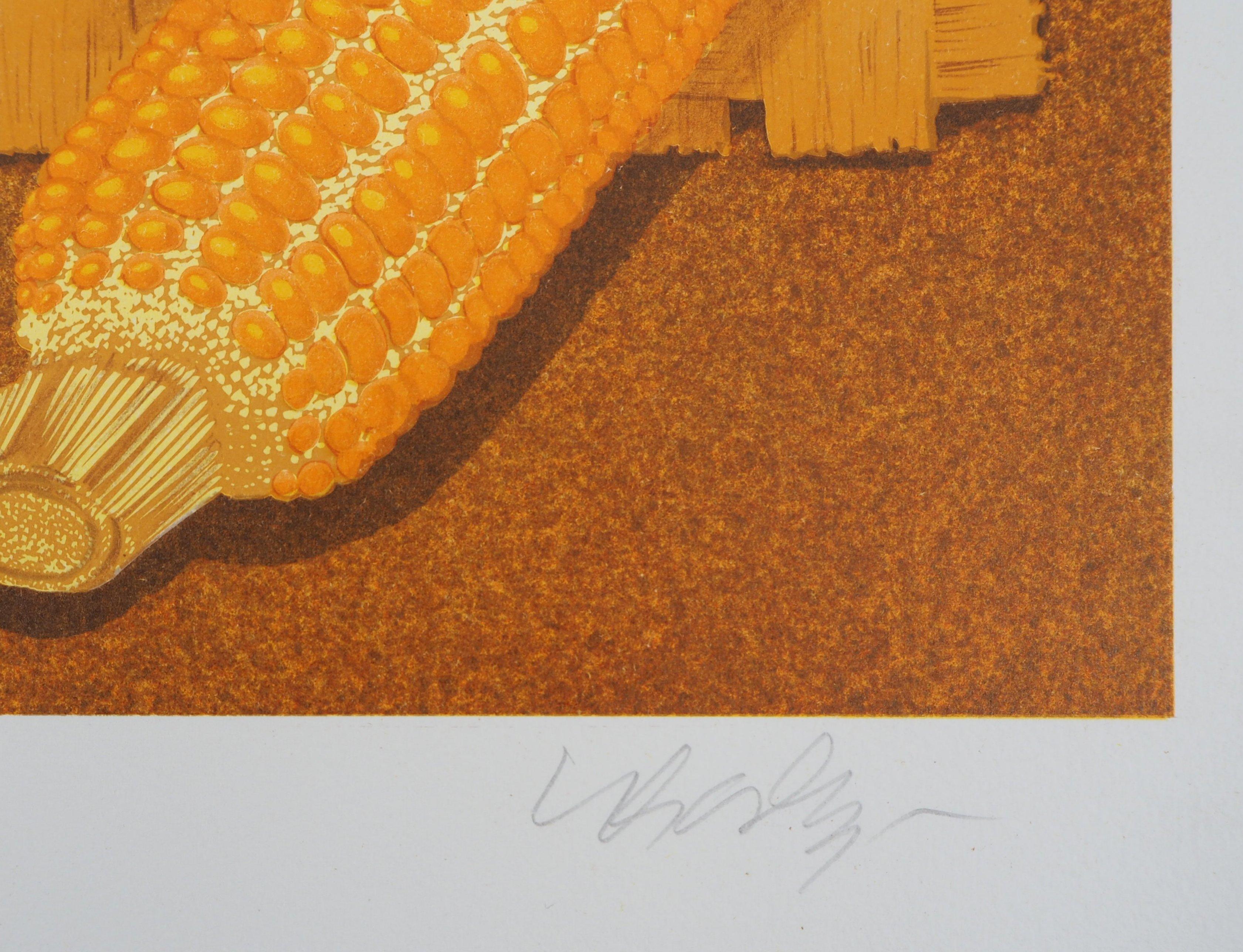 Buddha, Life in Yellow - Handsigned Lithograph, Limited to 250 copies - Print by Victor Vasarely
