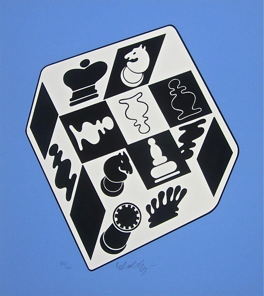 Victor Vasarely Abstract Print - Chess Blue