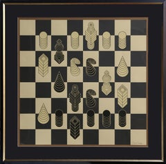 Planche à échecs:: sérigraphie encadrée par Vasarely 1975