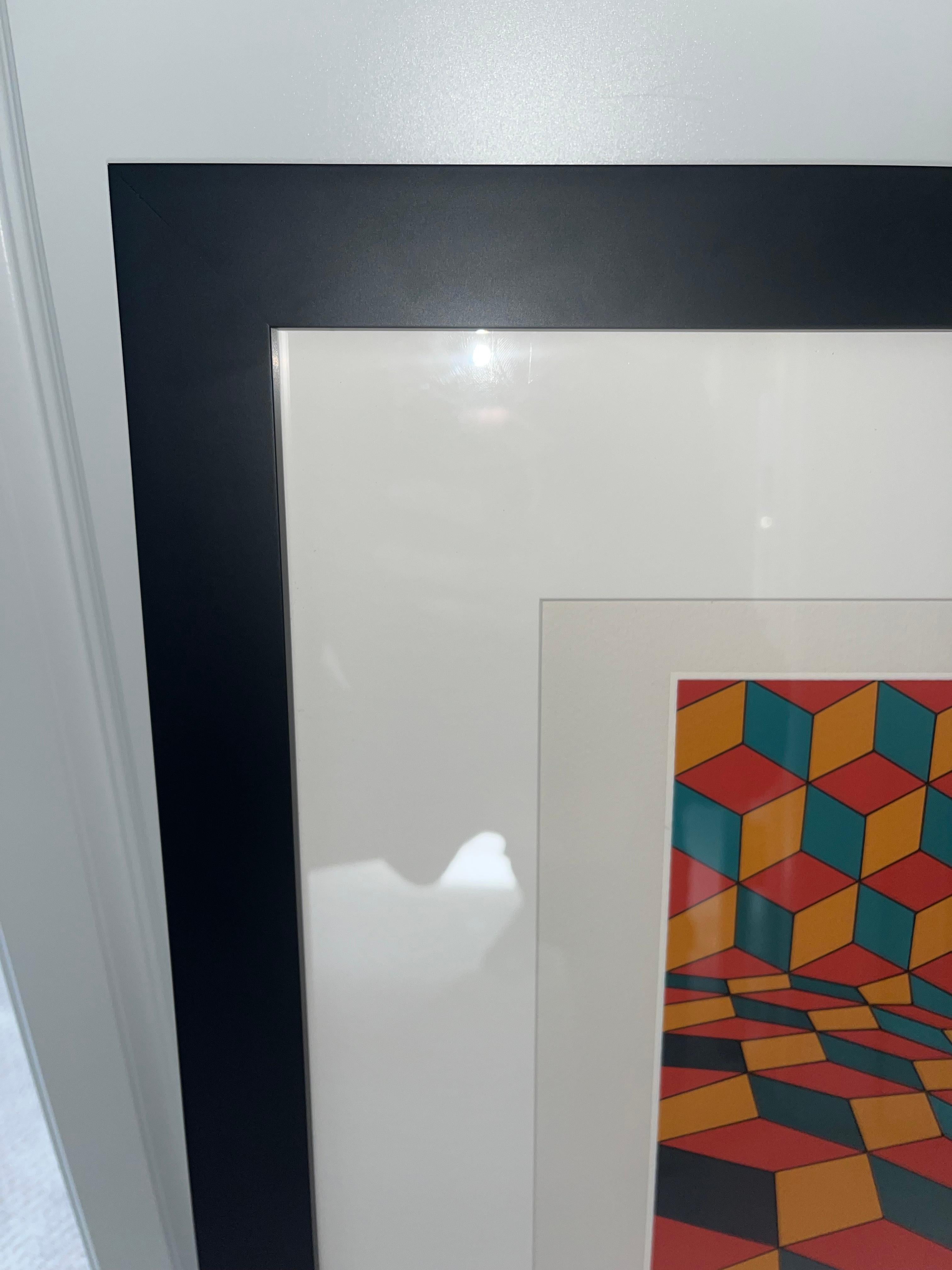                                                   Victor Vasarely                               
(1906 – 1997)
    Composition Cinétique

Serigraph in colors on wove paper, 1970
29 x 32-1/2 inches (73.7 x 82.6 cm) (sheet)
F.V. 56/60
Signed and