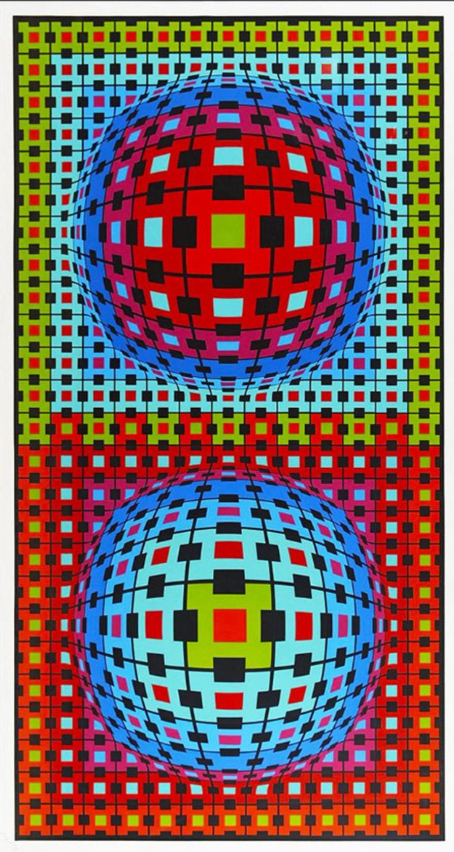 This bright and psychedelic lithograph by Vasarely can be oriented both vertically and horizontally. It features a signature and dedication in pencil by the artist.

Composition Ionau
Victor Vasarely, Hungarian (1908–1997)
Date: 1987
Screenprint,