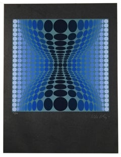 Antique Composizione Ottica in Blu, Victor Vasarely, firmata e numerata 114 di 175