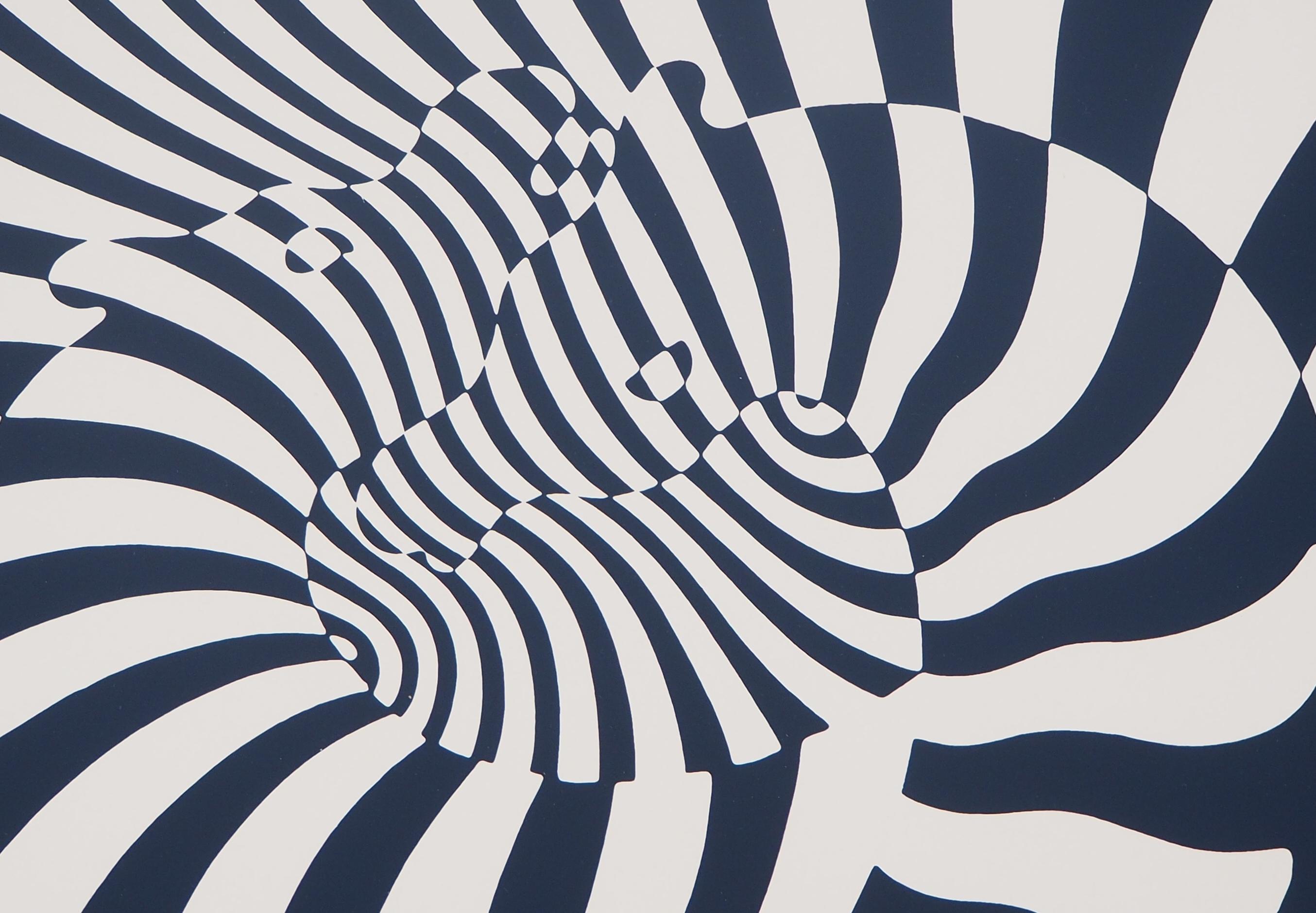 Couple of Zebras on blue background - Original Screen Print (Benavides #757) 1