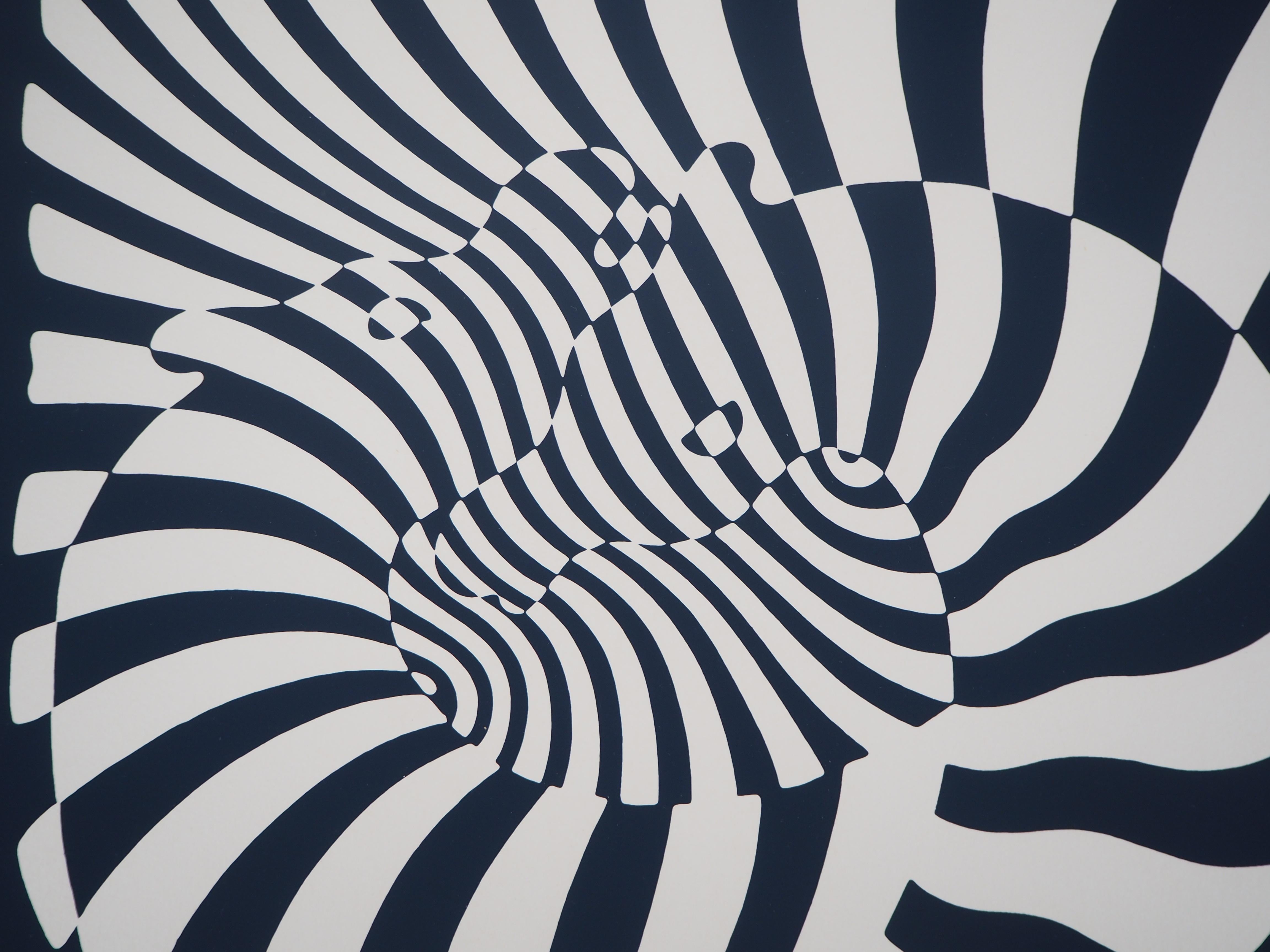 Couple of Zebras on blue background - Original Screen Print (Benavides #757) 2