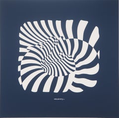 Couple of Zebras on blue background - Screen Print, 1975