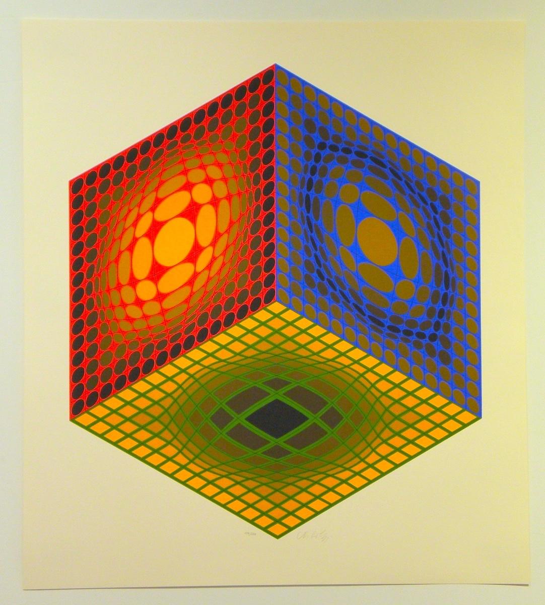 Victor Vasarely Abstract Print - Cube