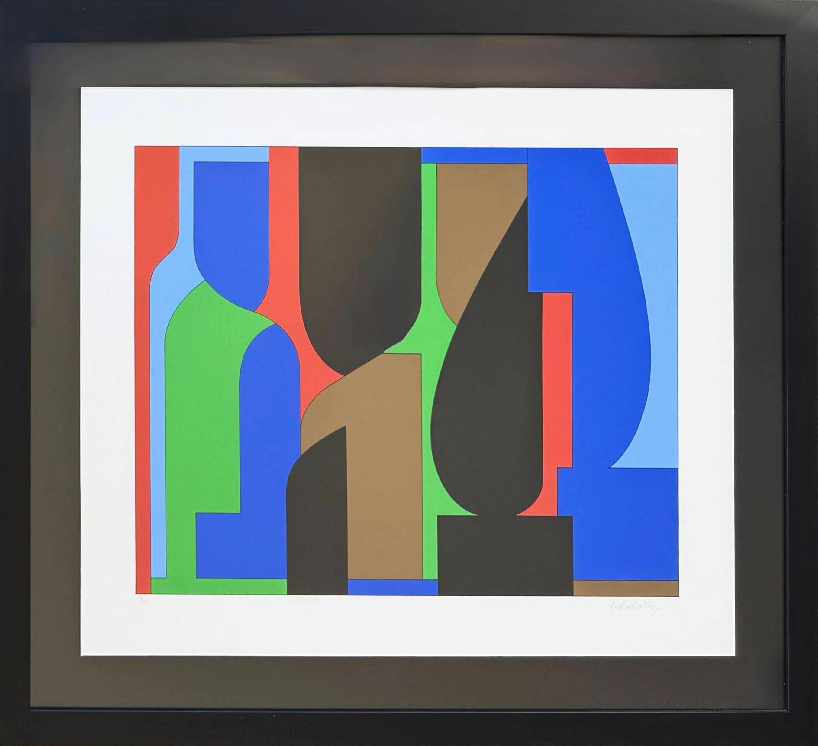 Denfert, Original Lithograph, Op Art , 1985, Framed, Signed - Print by Victor Vasarely