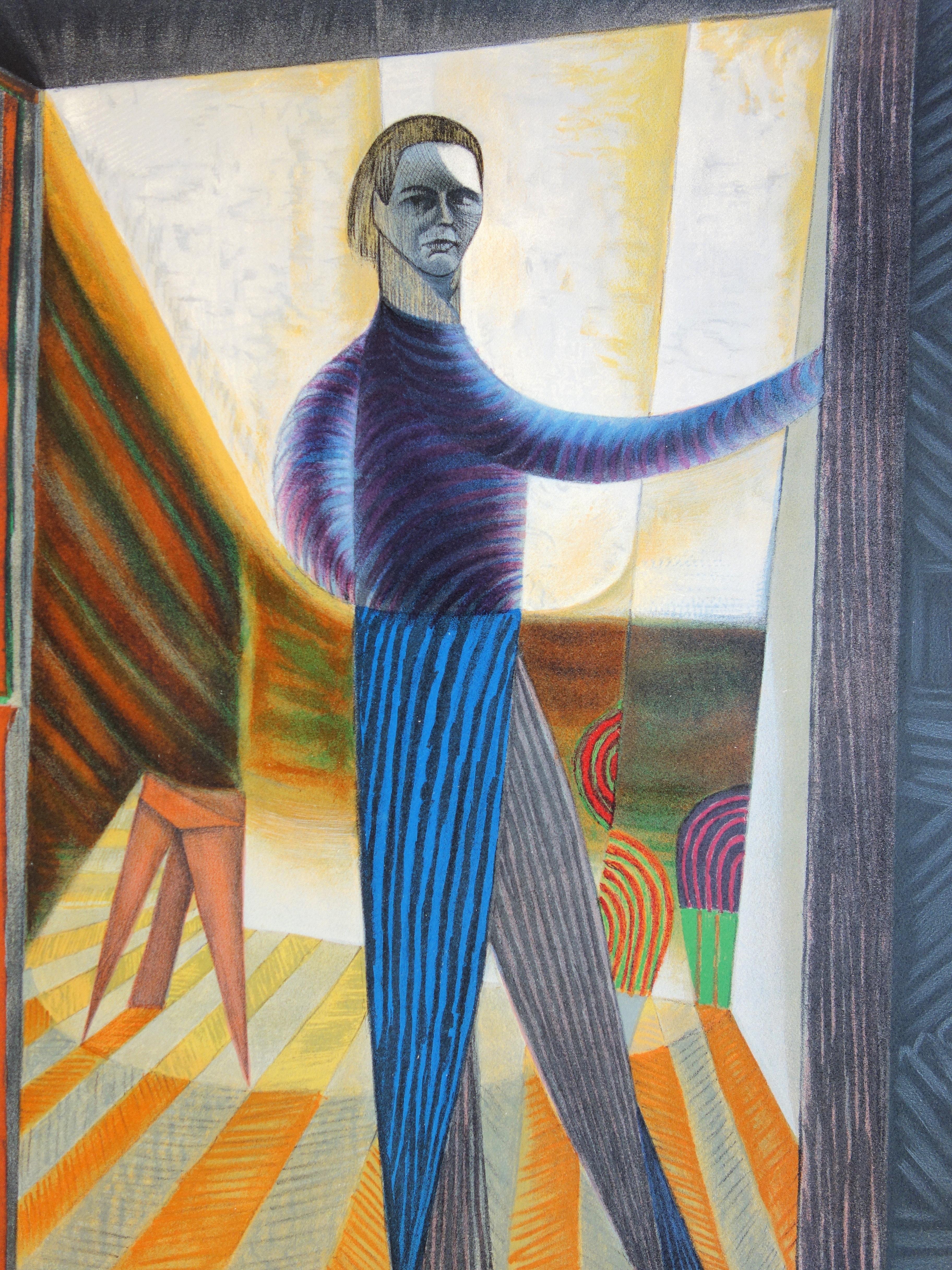 Autoritratto Fauvista - Litografia originale firmata / 250ex - Figurative Print Grigio di Victor Vasarely