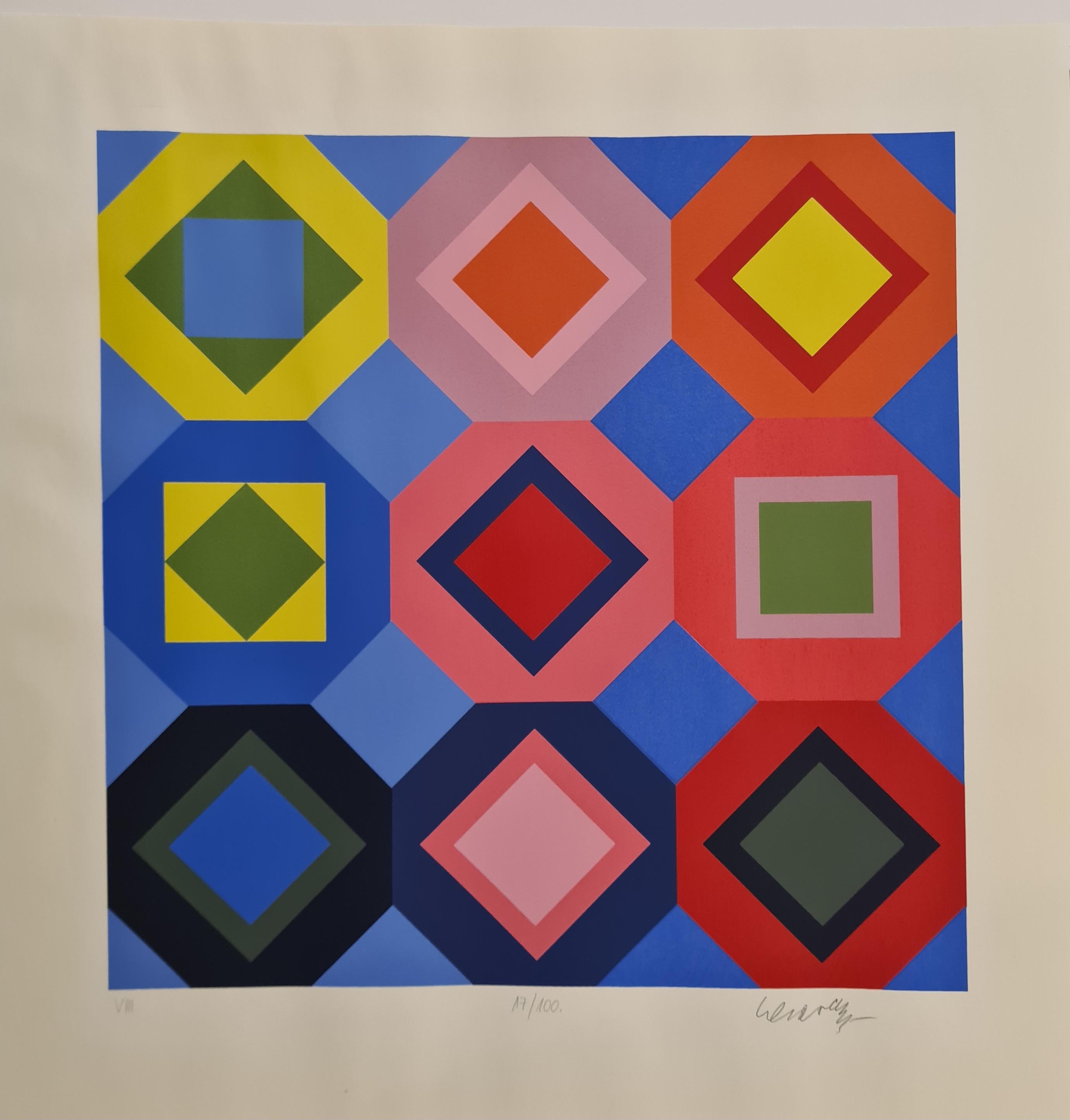 Victor Vasarely Abstract Print – Folkokta 