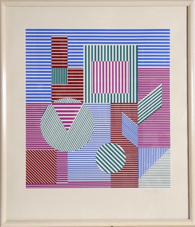 Artist:	Victor Vasarely, Hungarian (1908-1997)
Title:	Fondau
Year: 1979
Medium:	Serigraph, signed and numbered in pencil
Edition: 3/275
Size:	26 x 24 inches (image)
Frame: 37 x 31.5 inches
