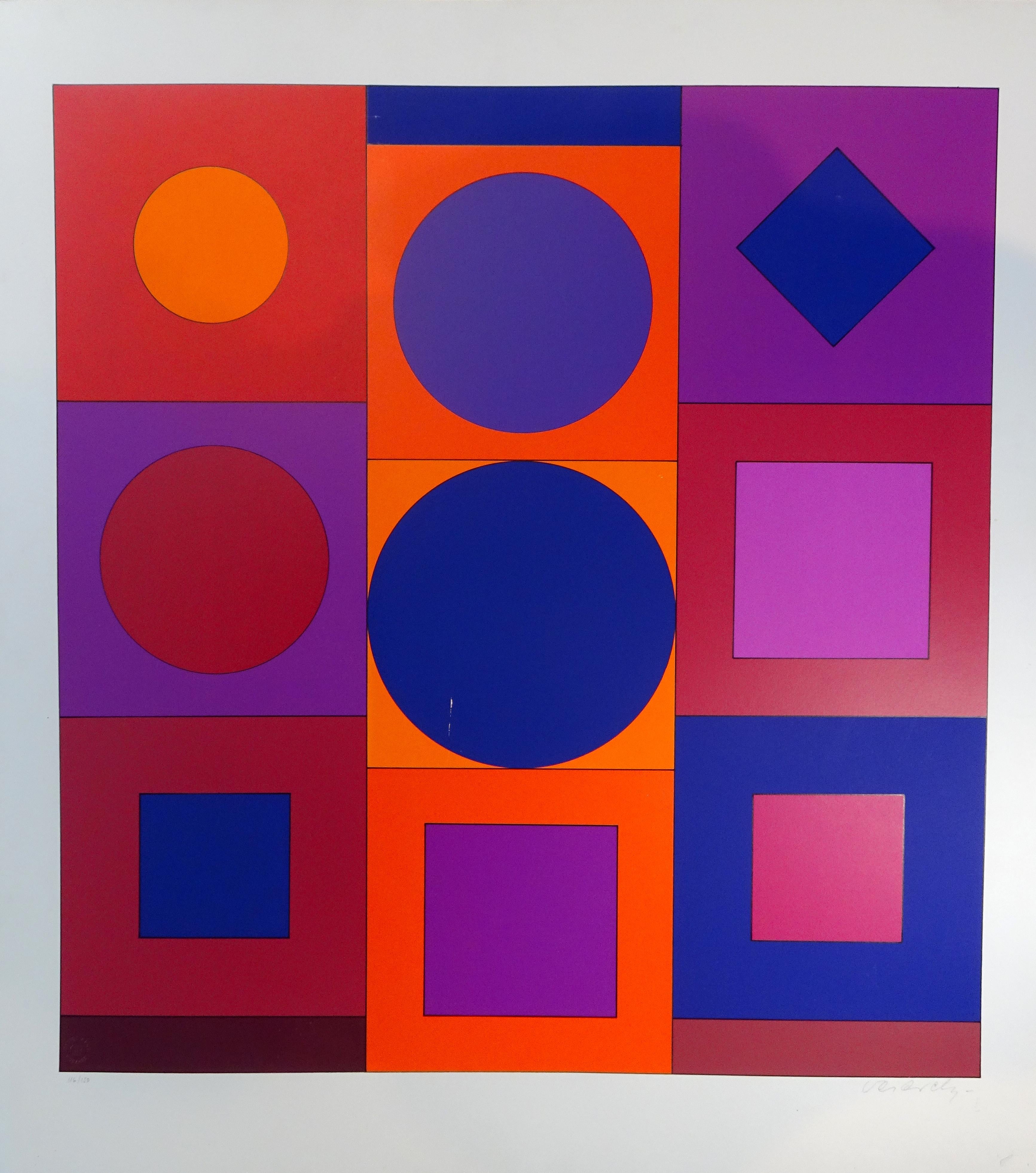 Granat is an original mesmerizing serigraph realized in 1967 by Victor Vasarely.
Hand-signed on the lower right in pencil. Numbered on the lower left. Edition 116/150. Original dry stamp on lower left.
The artwork is part of the portfolio