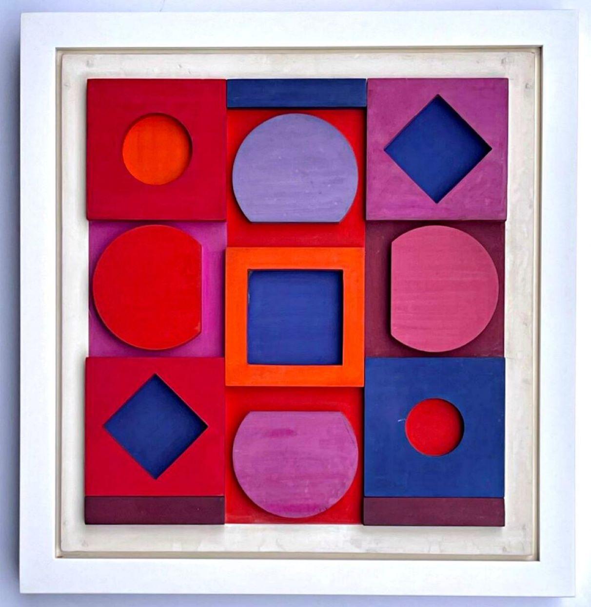 Victor Vasarely Abstract Print - Granat (Garnet) Negatif - dazzling 3-D carved, painted wood Op Art piece, Signed