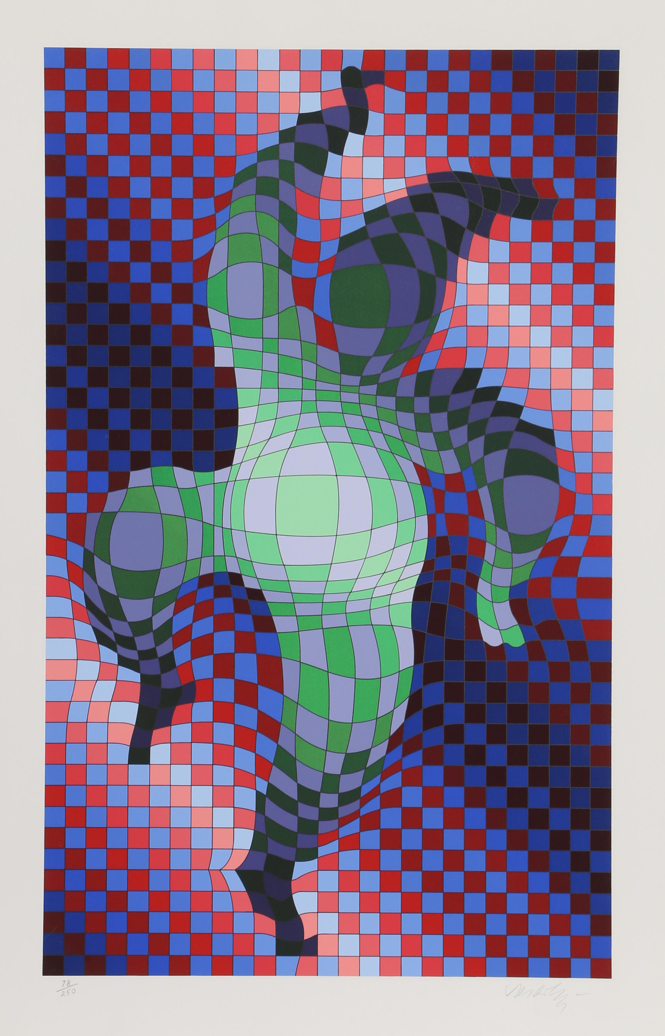 Harlekin von Victor Vasarely, Ungar (1908-1997)
Datum: ca. 1980
Siebdruck, signiert und nummeriert mit Bleistift
Auflage von 78/250
Bildgröße: 25,75 x 16 Zoll
Größe: 30,5 x 19,75 Zoll (77,47 x 50,17 cm)