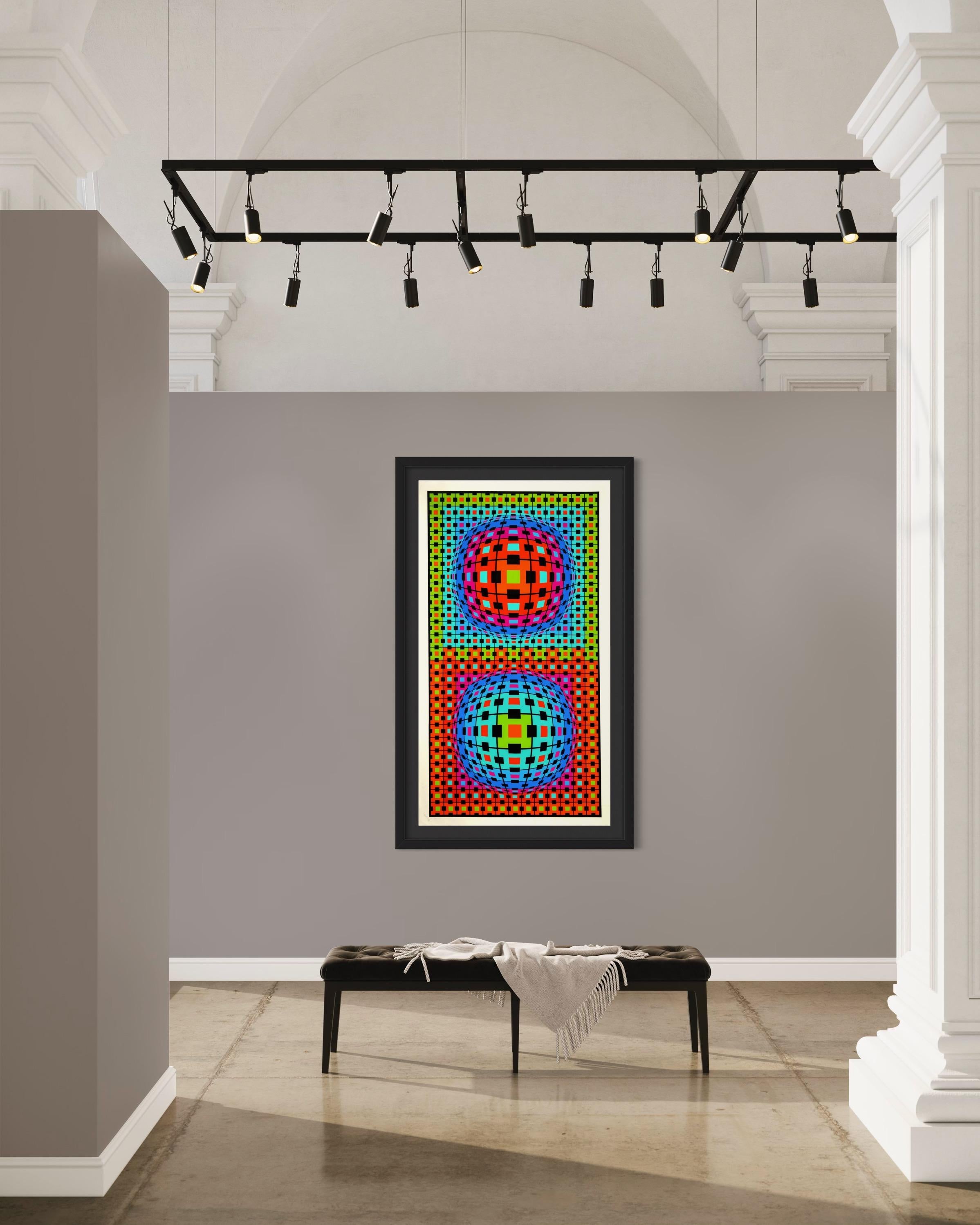 Ionau - Black Abstract Print by Victor Vasarely