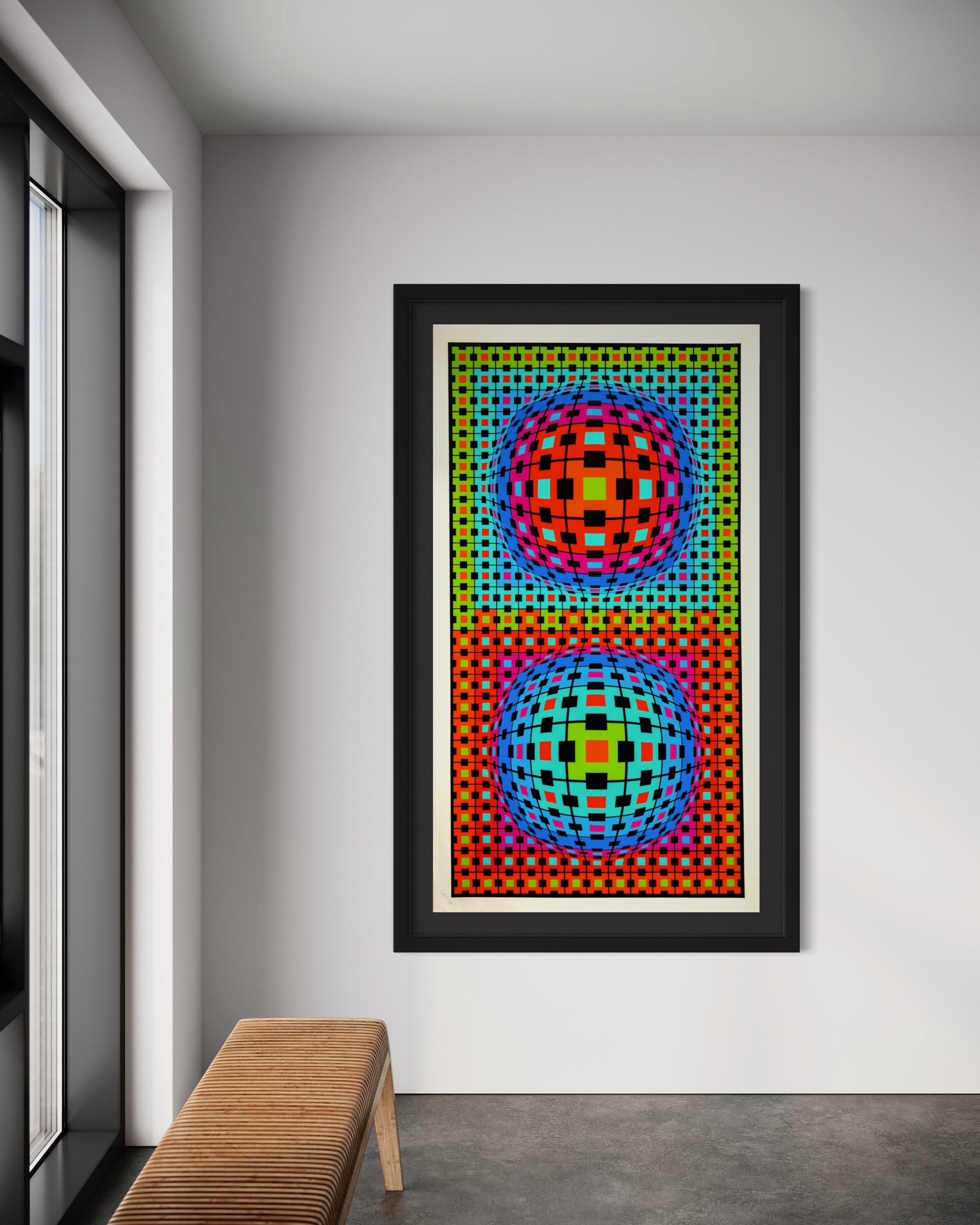 Victor Vasarely
Ionau, 1987
Serigraph
Ed. 145 of 300
40 x 72 in
Signed and numbered in pencil.

Victor Vasarely (9 April 1906 – 15 March 1997), was a Hungarian-French artist, who is widely accepted as a grandfather and leader of the Op art