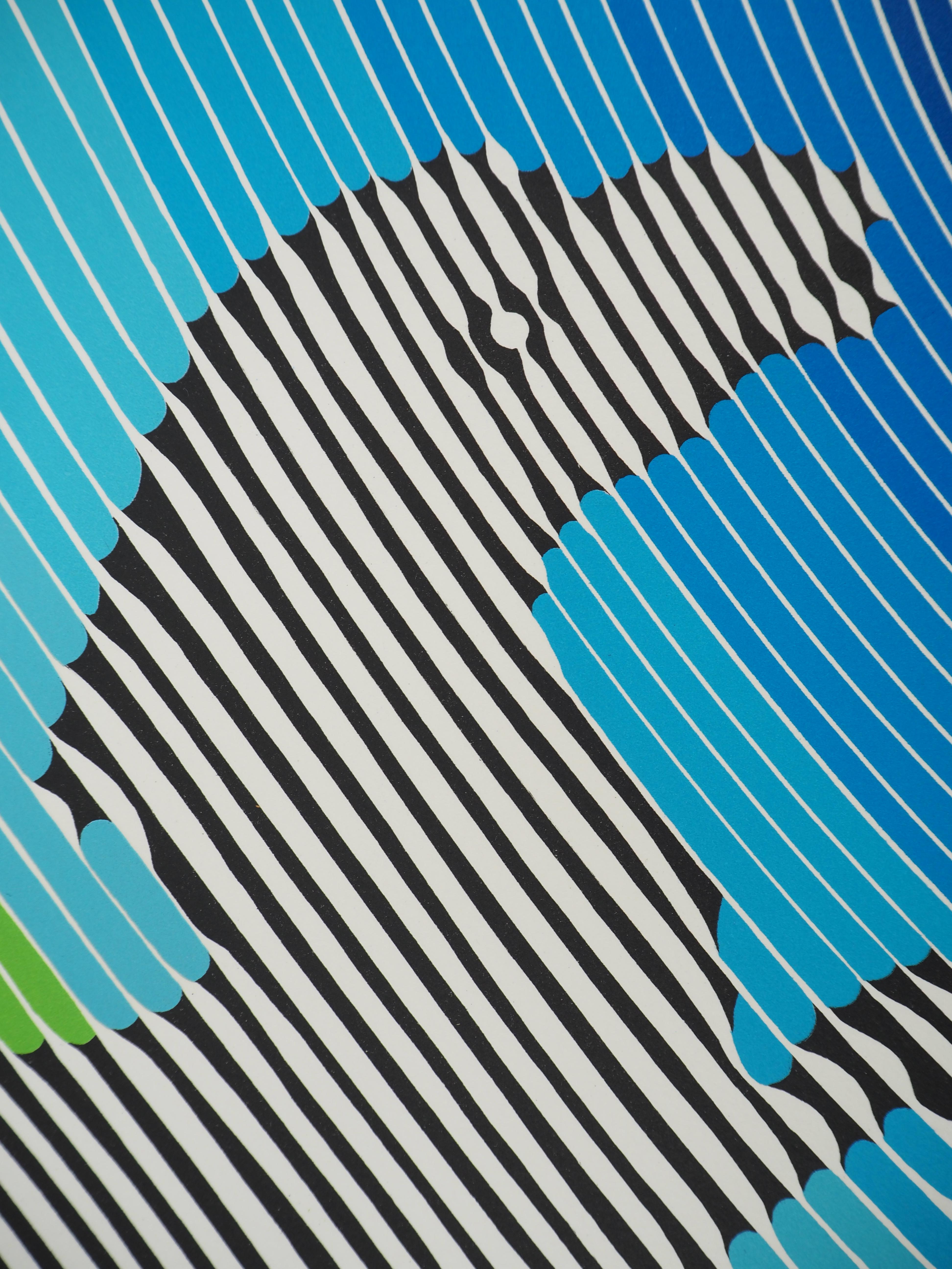 Jumping Zebra (Op Art) - Original Lithograph, HANDSIGNED (Benavides #985) For Sale 3