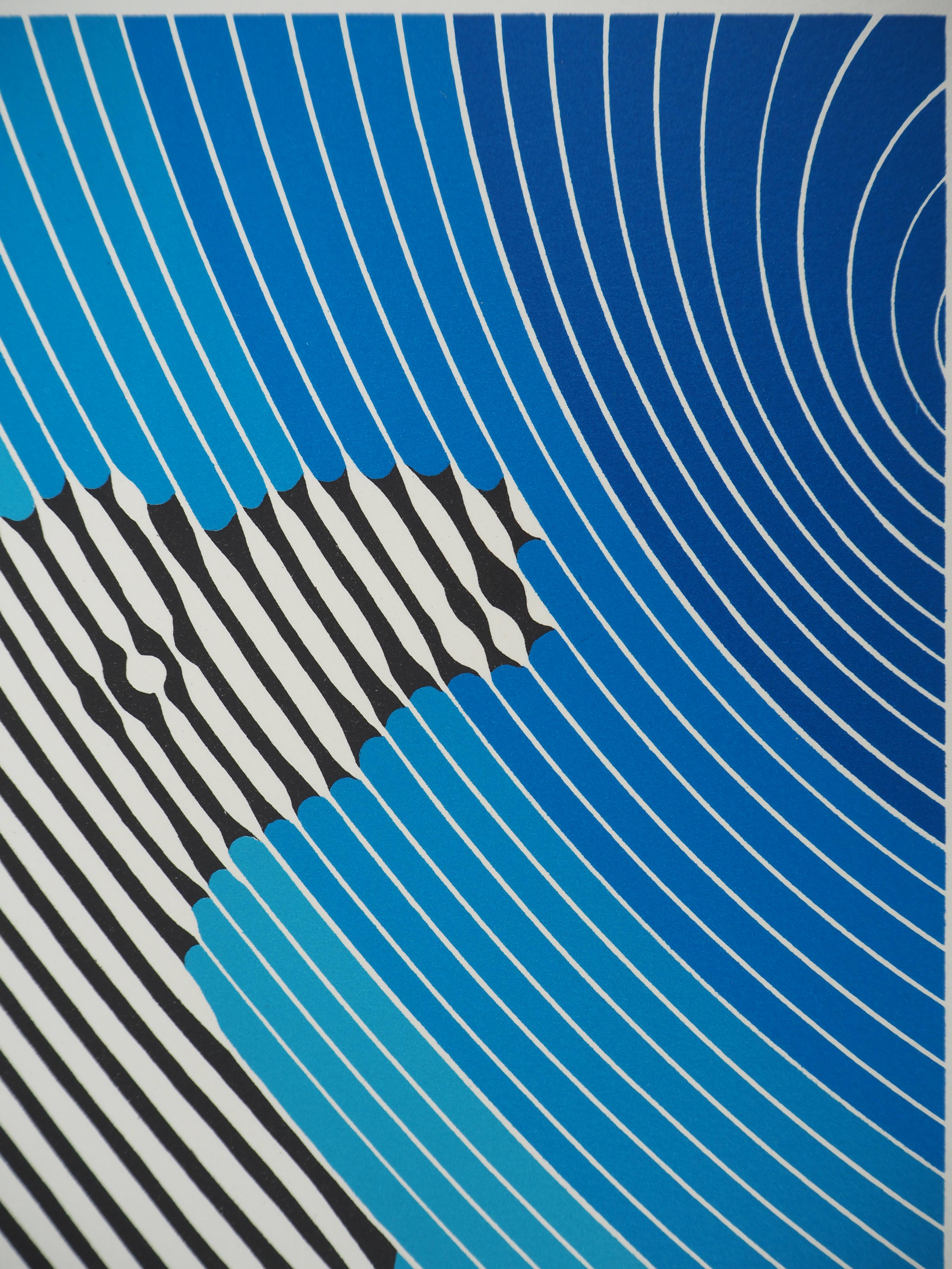 Jumping Zebra (Op Art) - Original Lithograph, HANDSIGNED (Benavides #985) For Sale 5