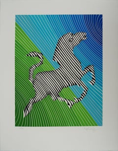 Vintage Jumping Zebra (Op Art) - Original Lithograph, HANDSIGNED (Benavides #985)