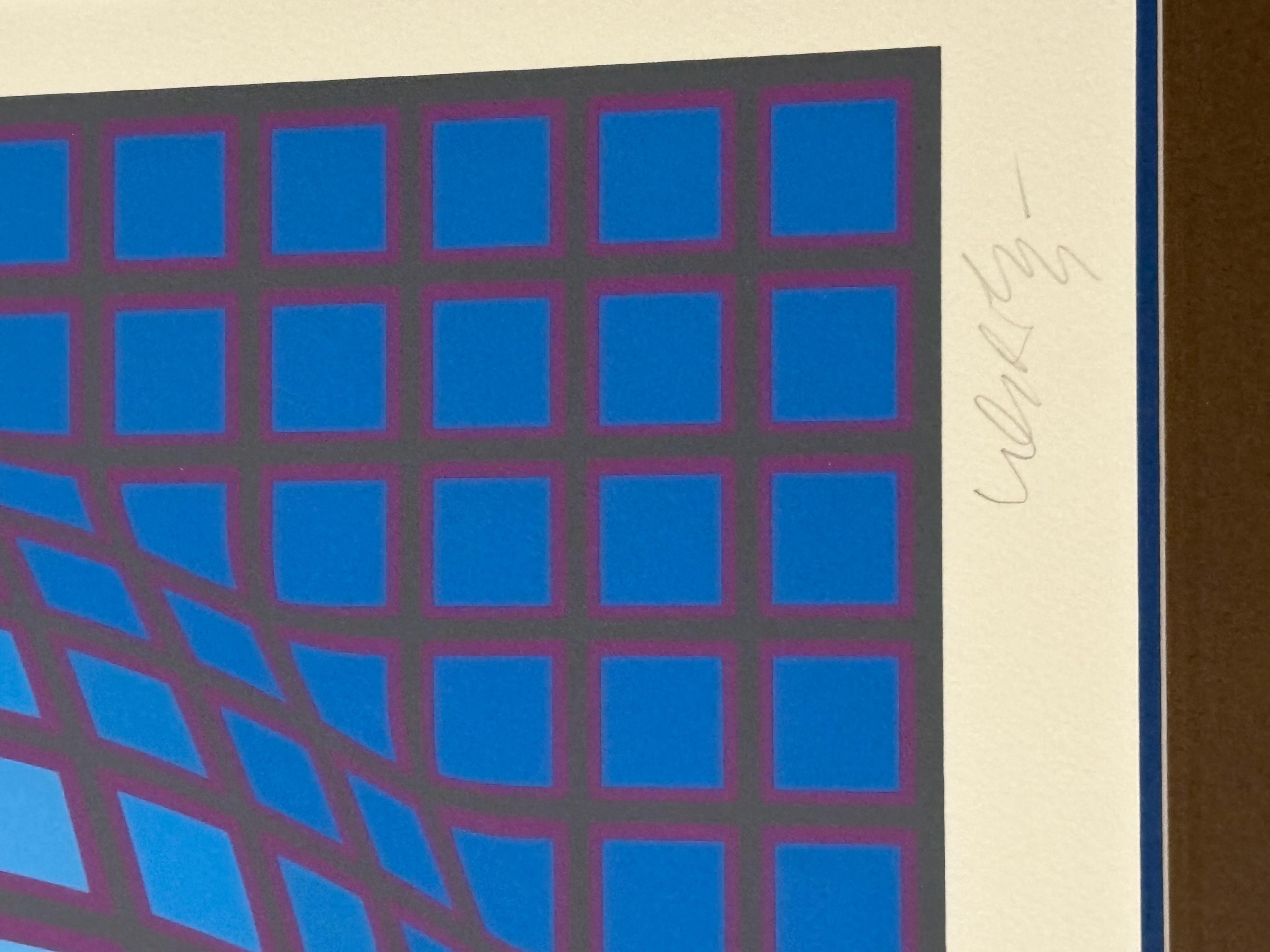 Victor Vasarely serigraph signed and numbered “Kardoe”. In good condition some minor scratches on the frame. Measures 45x28