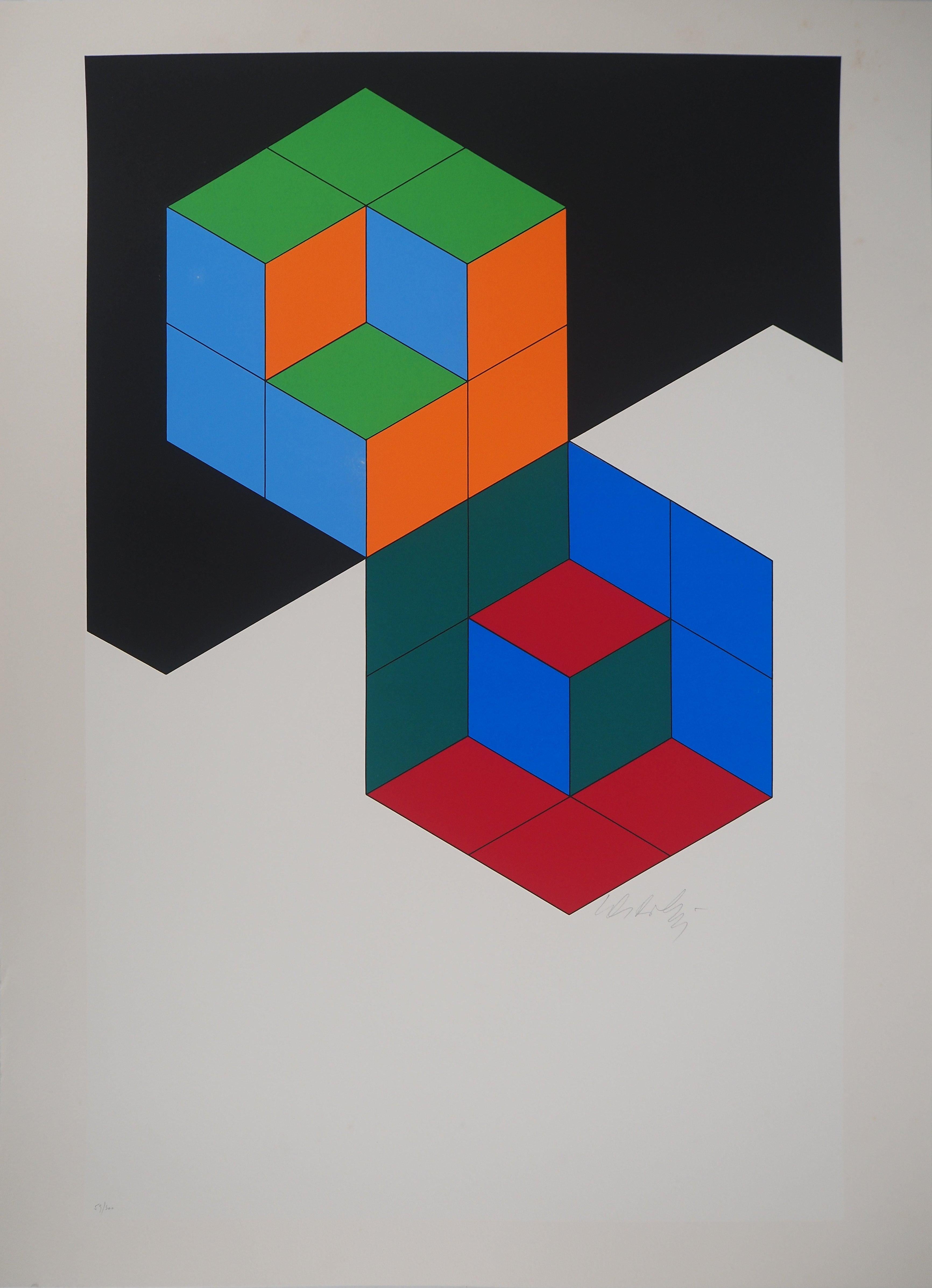 Victor Vasarely Abstract Print - Kinetic Composition Bi-Hexa - Original Screen Print, Handsigned