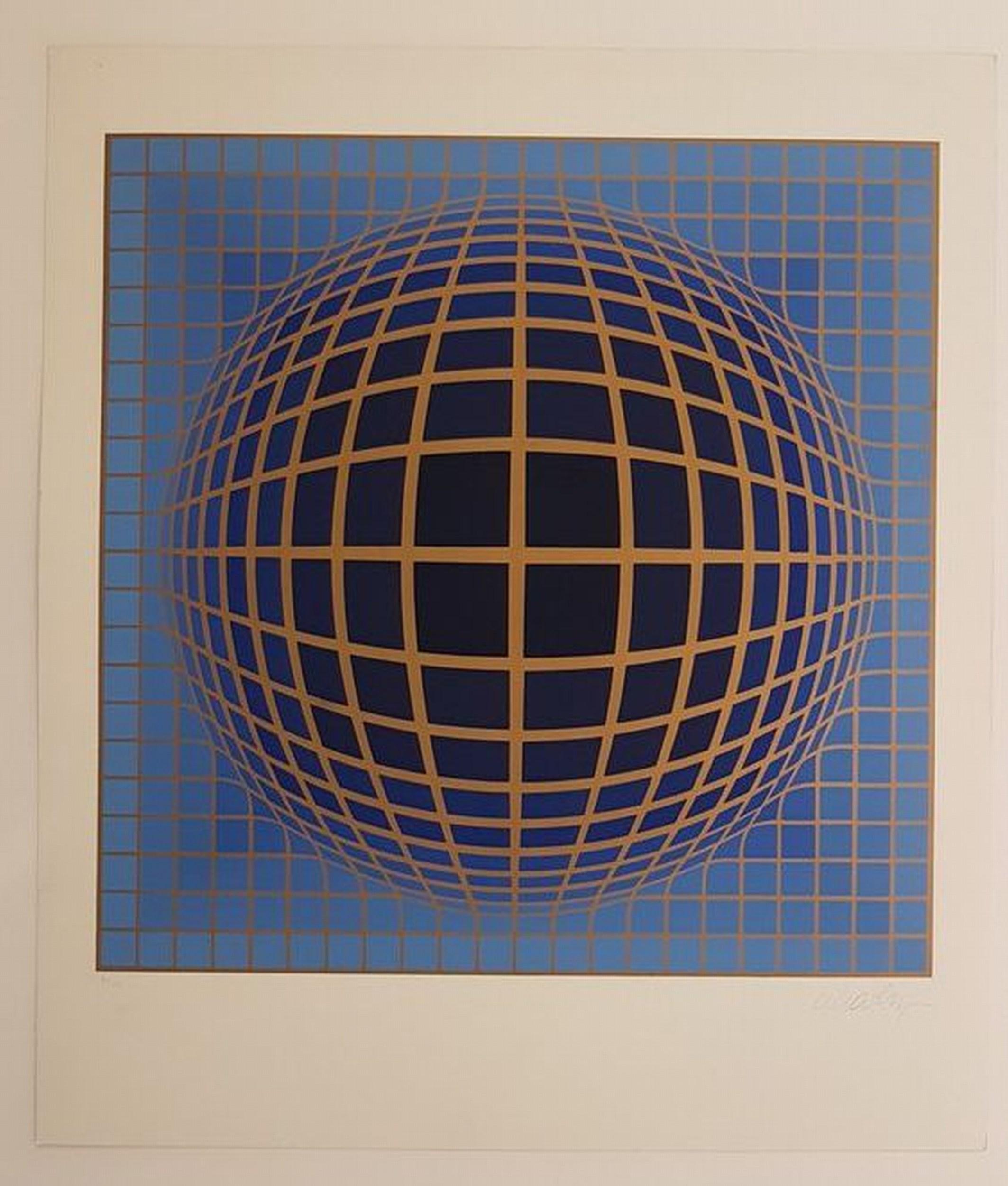 Kinetic Composition, Blue Sphere - Print by Victor Vasarely