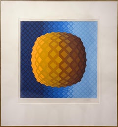 Koskota, 1976, Abstract in Blue and Orange, Geometric, Silkscreen Print