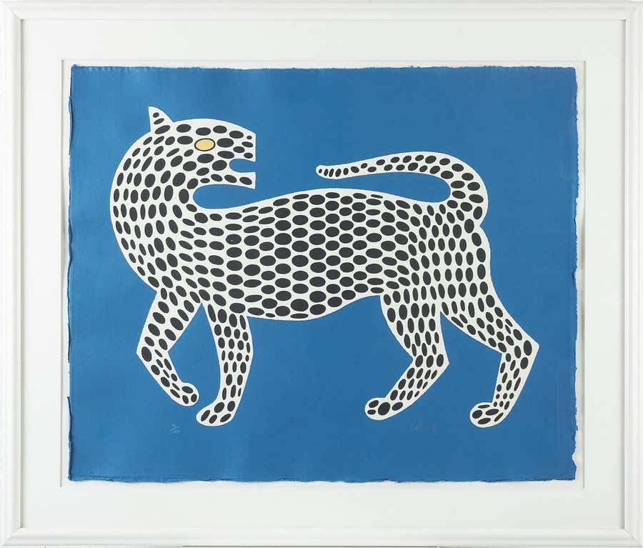 Leopard (Blue) Screenprint, Op Art, Signed, Edition 91 of 100, Framed