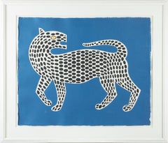 Leopard (Blue) Screenprint, Op Art, Signed, Edition 91 of 100, Framed