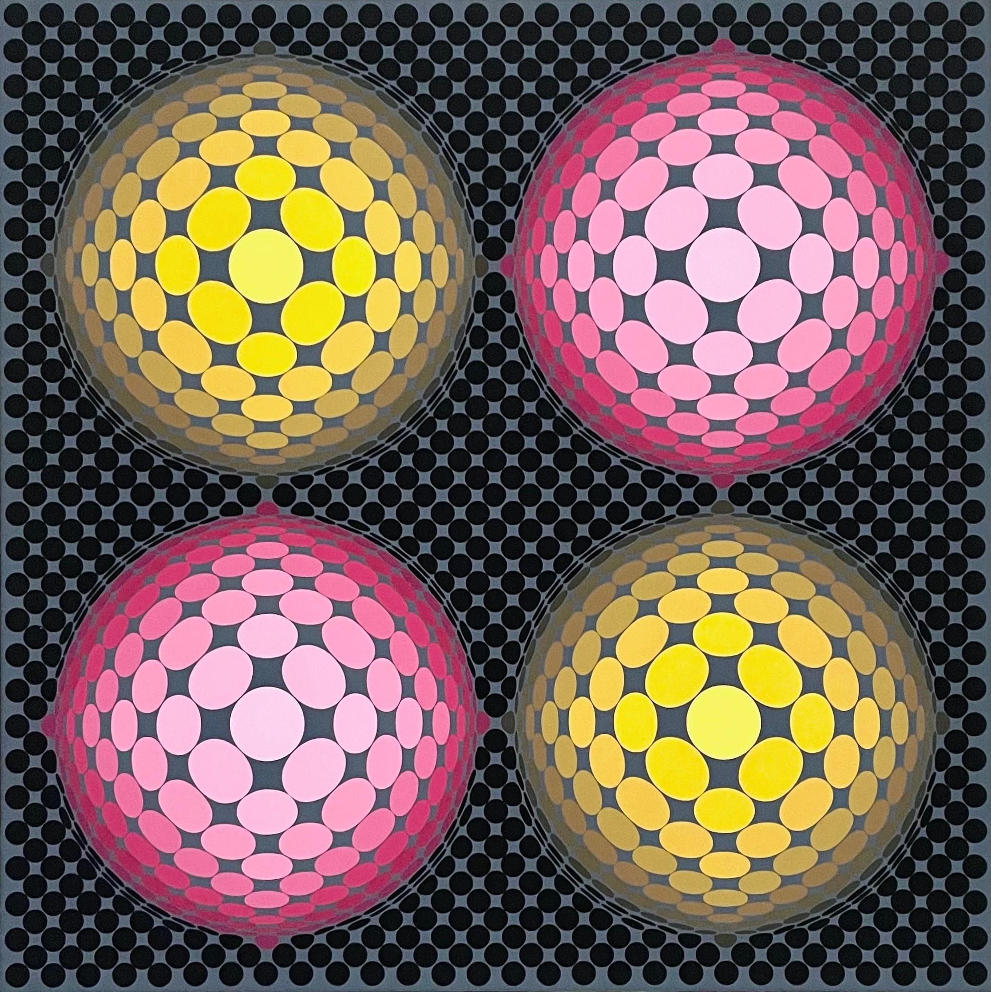 Artist: Victor Vasarely (1908-1997)
Title: Metagalaxie
Year: 1989
Medium: Silkscreen on Arches paper
Edition: 103/250, plus proofs
Size: 32 x 27.55 inches
Condition: Good
Inscription: Signed and numbered by the artist
Notes: Published by Editions