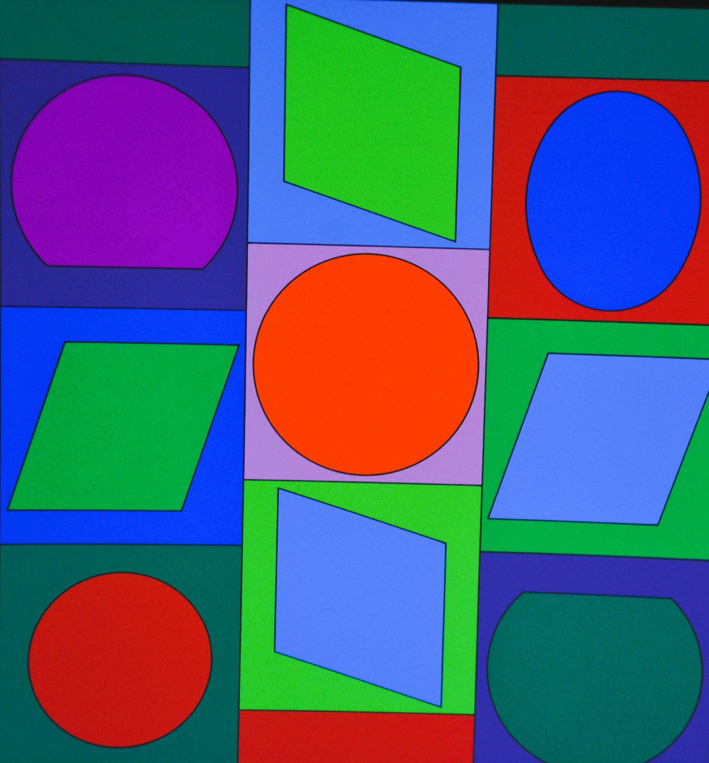 Microcosme - Noir Abstract Print par Victor Vasarely