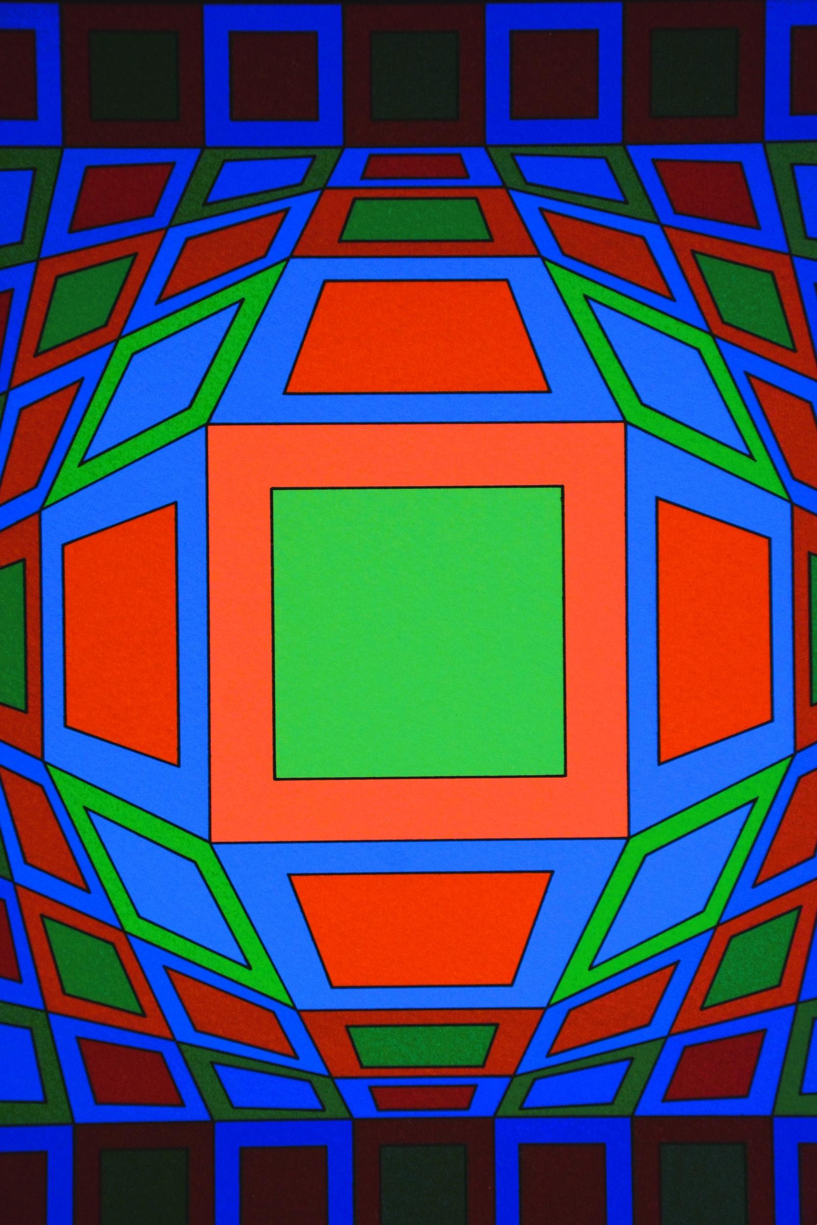 Microcosme - Noir Abstract Print par Victor Vasarely