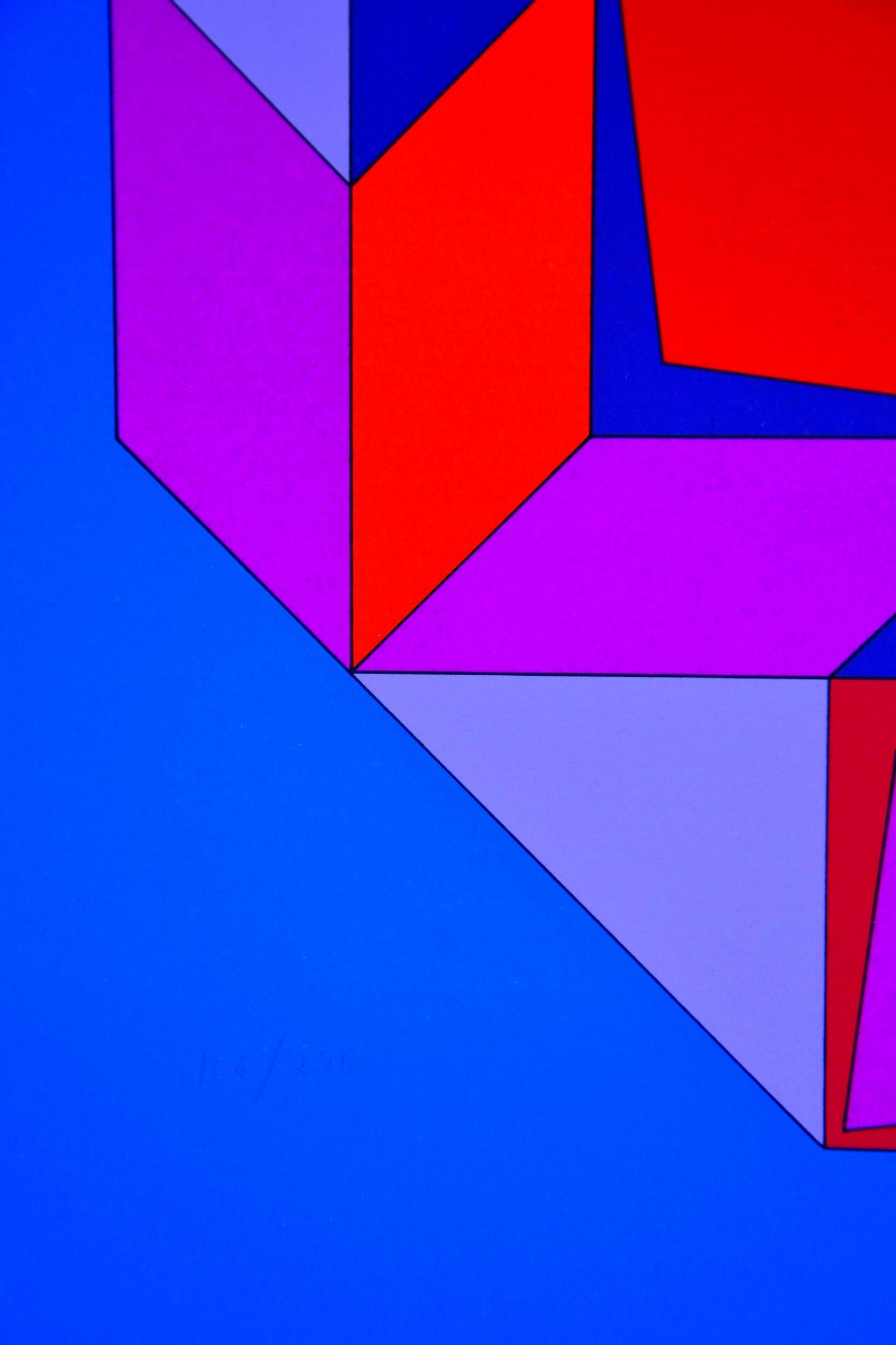 Microcosme - Bleu Abstract Print par Victor Vasarely
