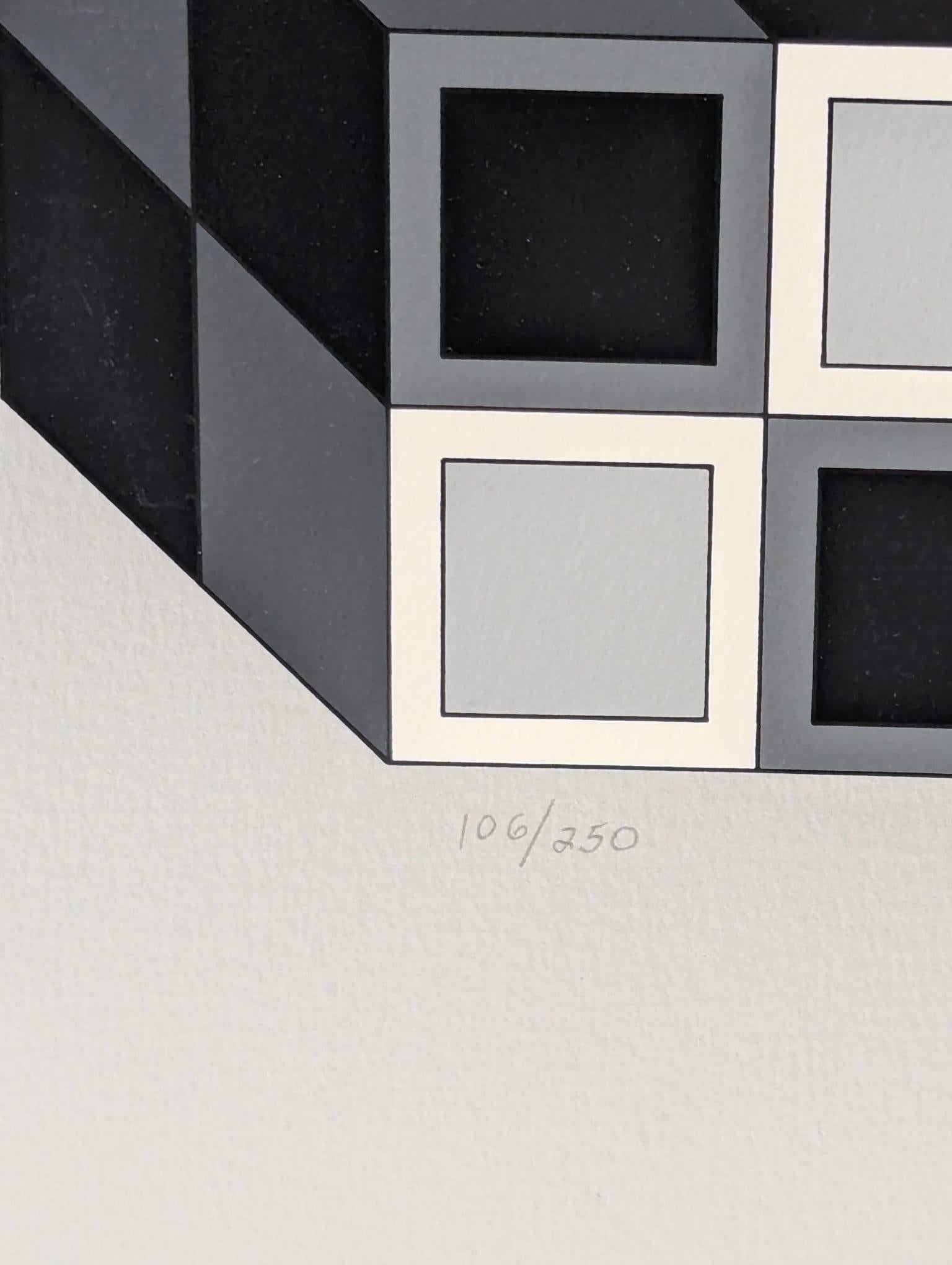 Microcosme - Gris Abstract Print par Victor Vasarely