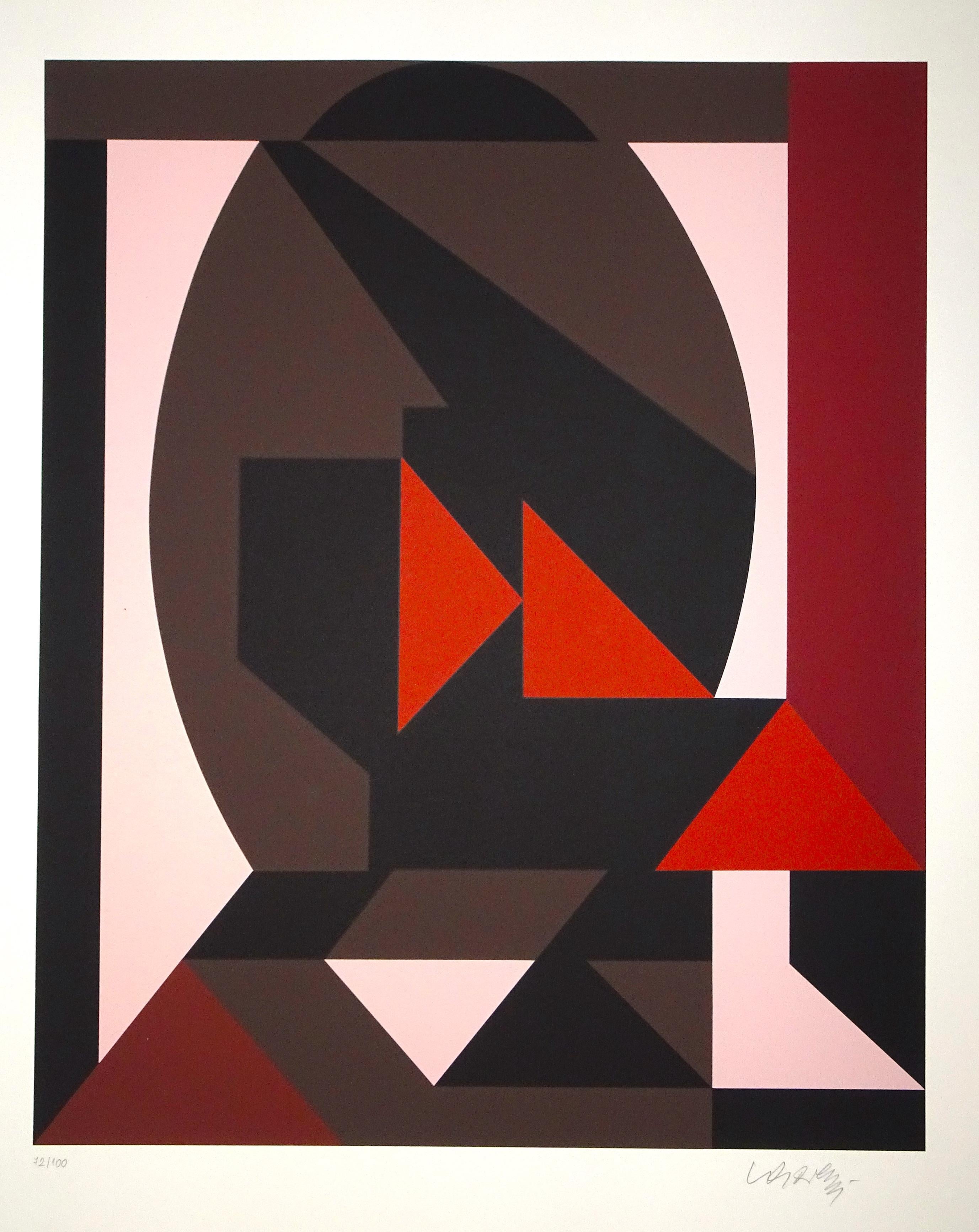 Victor Vasarely Abstract Print - Mixed Pink Composition - Original Screen Print by V. Vasarely - 1989