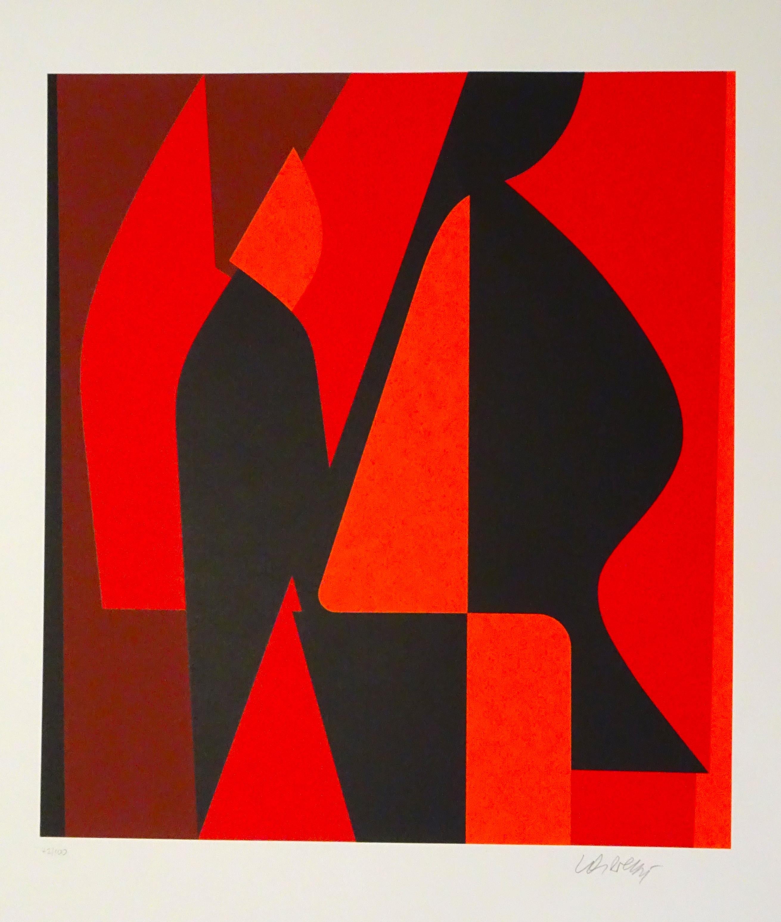 Mixed Red Composition is a very nice serigraph with a red, orange, brown, and black abstract composition realized by Victor Vasarely.
The plate is from the portfolio Les Années Cinquante edited by Pesti Mühely, Budapest, in 1989. Hand-signed by the
