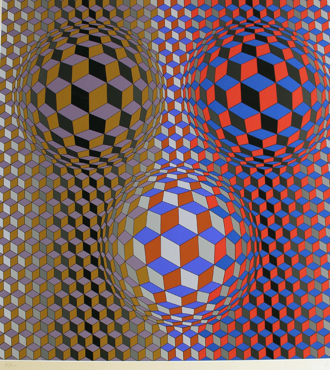 Nebulus  - Brown Abstract Print by Victor Vasarely